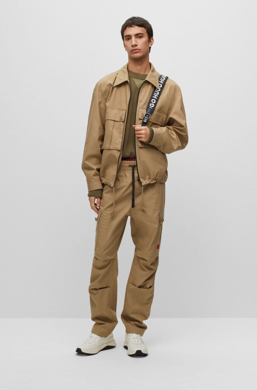 Vista 2 Suéter Relaxed-Fit De Algodão Com Acabamentos Tonais HUGO marrom