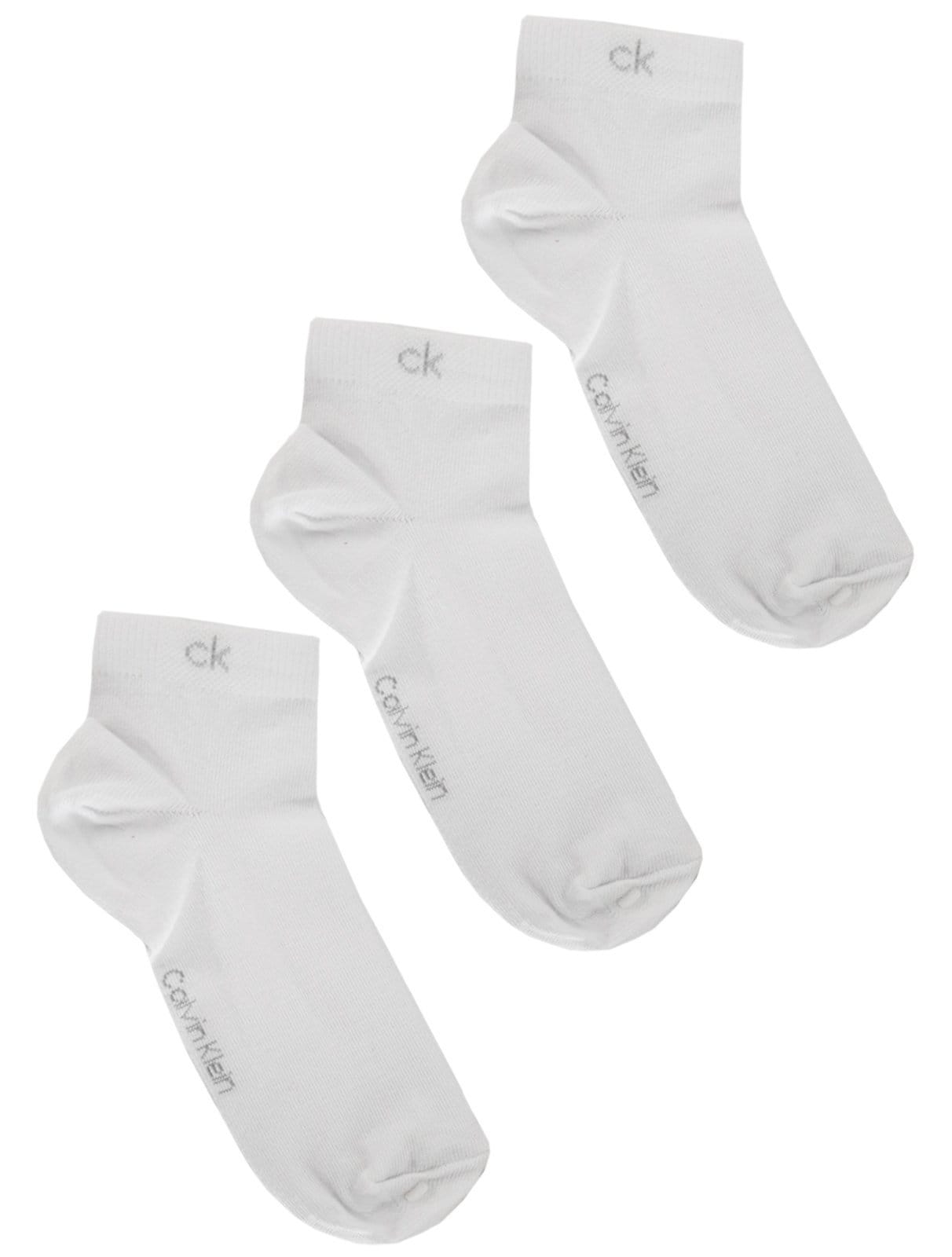 Meia Calvin Klein Cano Curto CK Branca Kit 3 Pares