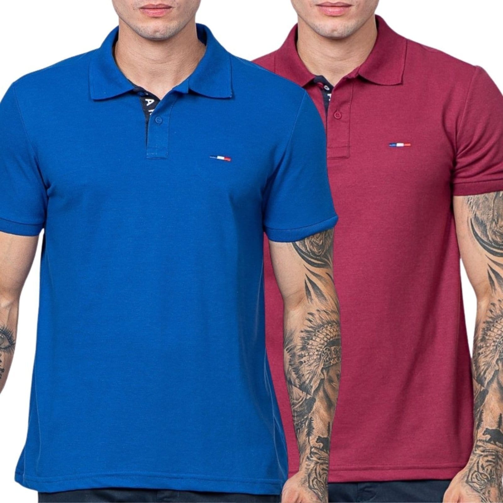 Kit 2 Polos Masculina Básicas Vih Triny Royal e Bordô Piquet no Estilo Tommy Bordado França