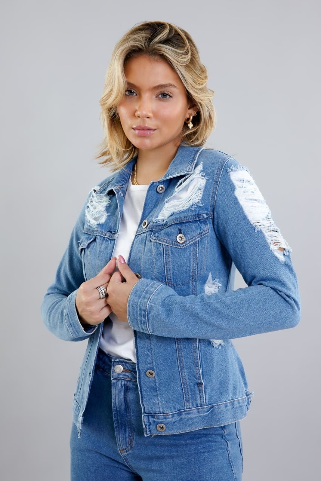 Jaqueta Jeans Destroyer Lavagem Clara Feminina Dialogo