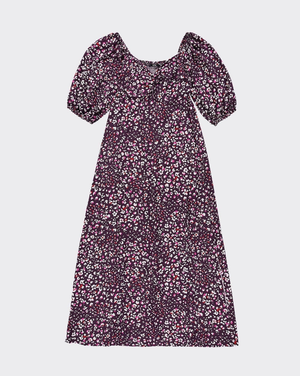 Vista 2 Vestido Longo Feminino Floral Manga Balonê Em Viscose Enfim roxo