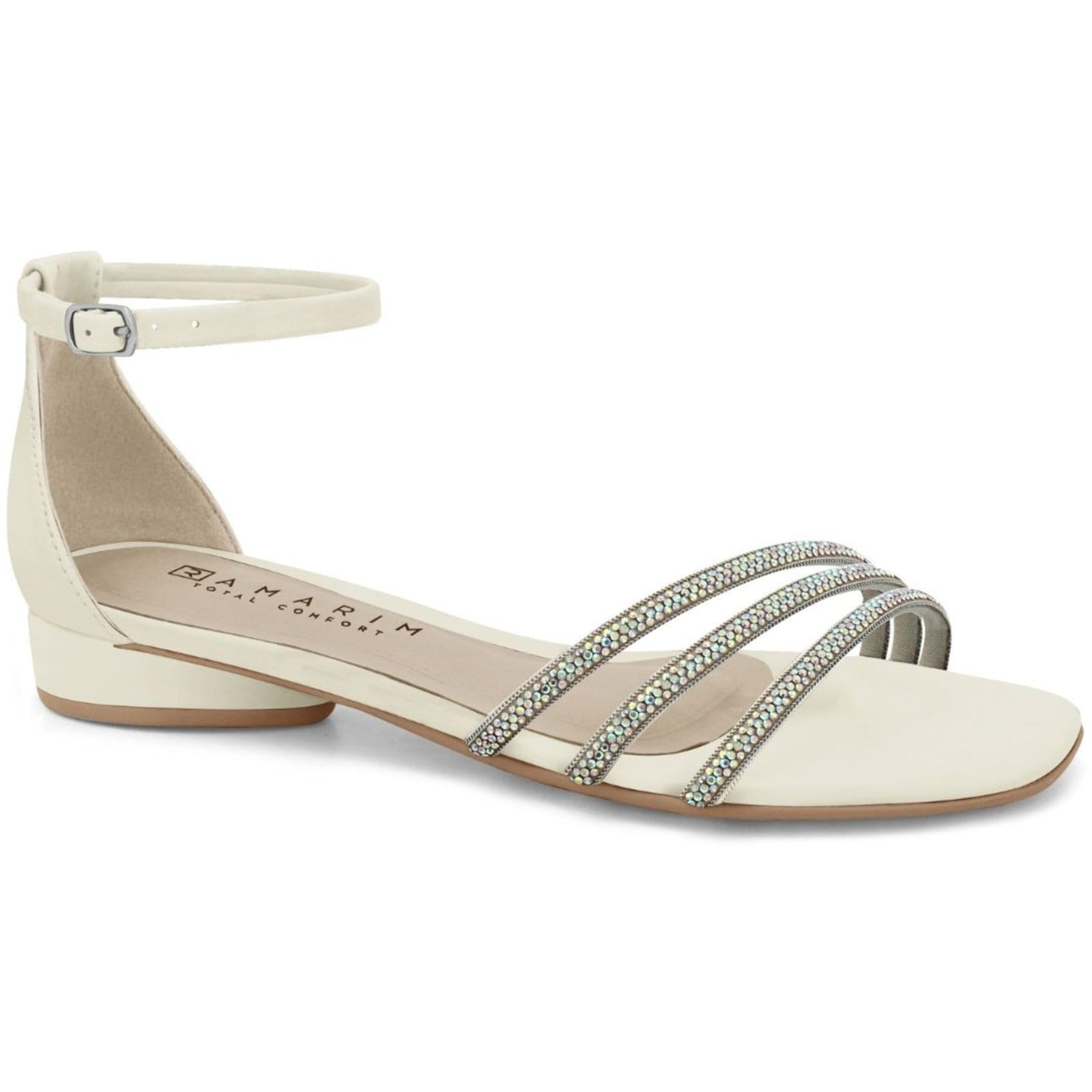 Sandália Feminina Rasteira Tiras Strass Off White Ramarim 2423208-6