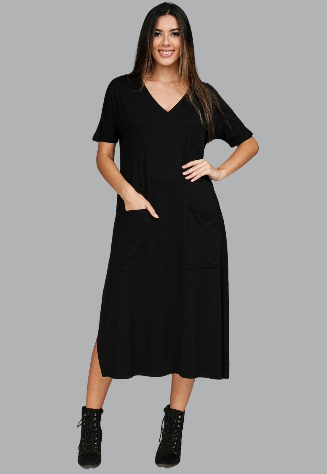 Vestido Midi Reto Malha com Bolso na Frente Amazonia Vital