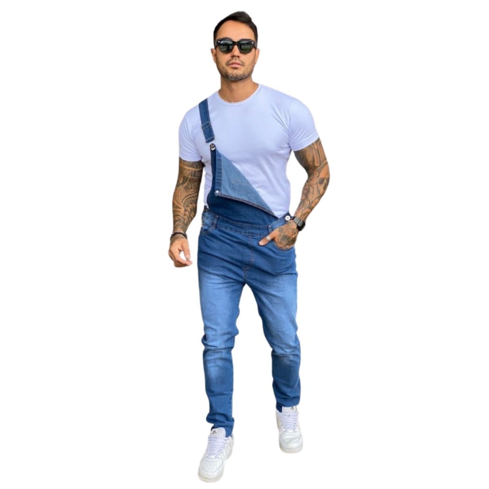 Macacão Jardineira Moda Masculina Azul Claro