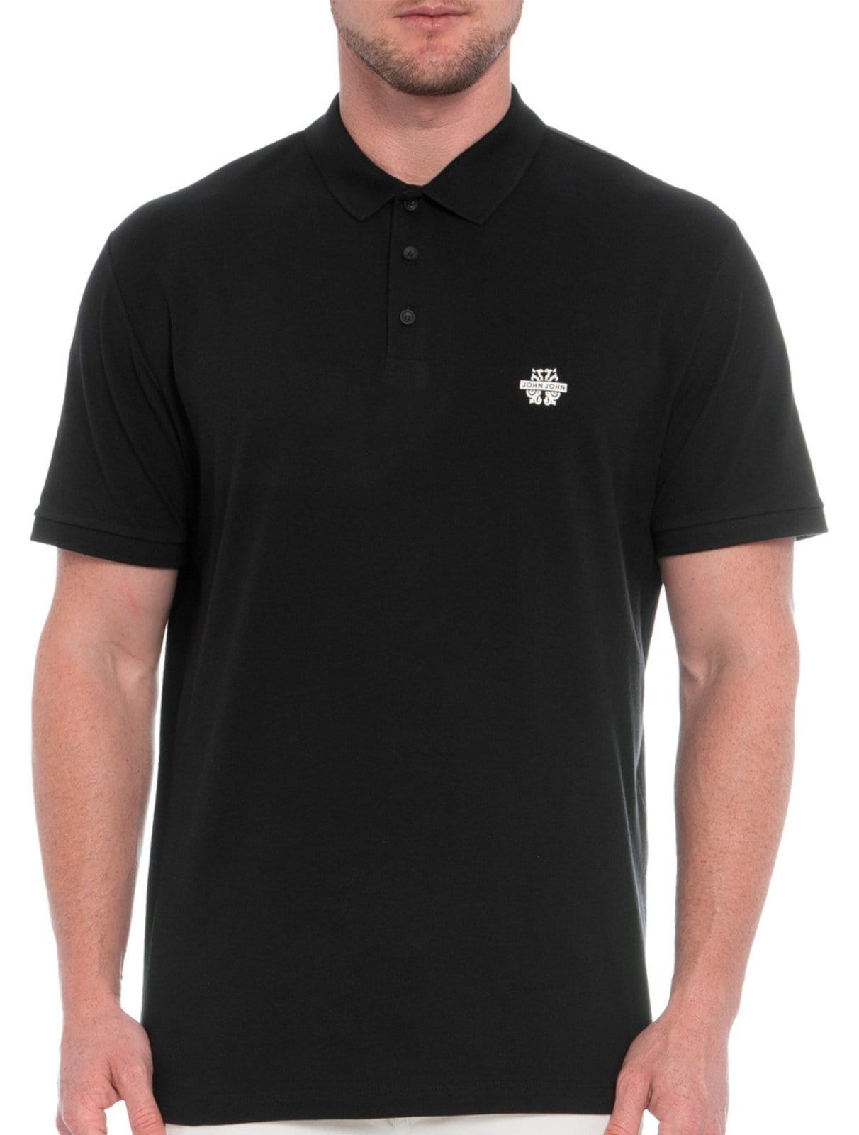 Polo John John Masculina Logo Transfer Preta