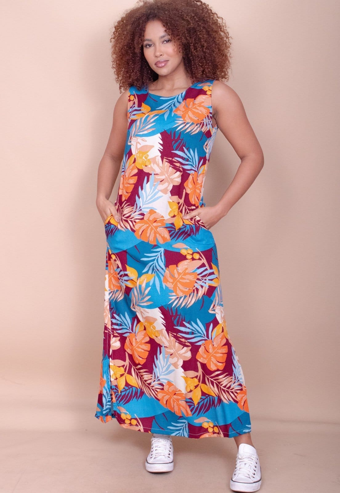 Vestido Longo Cabanafree Plano com Bolso Estampa Aurora Profunda