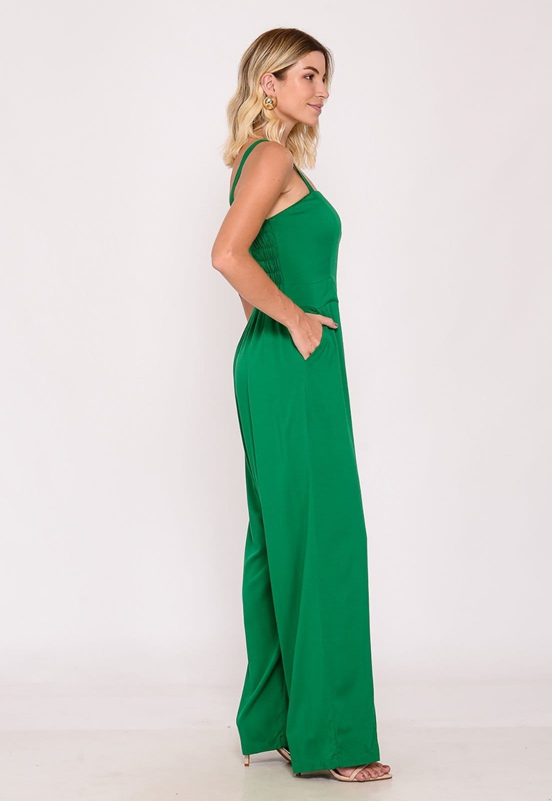 Vista 2 Macacão Pantalona com Alças Médias B’Bonnie Rafaela Verde Bandeira B'Bonnie estampado verde