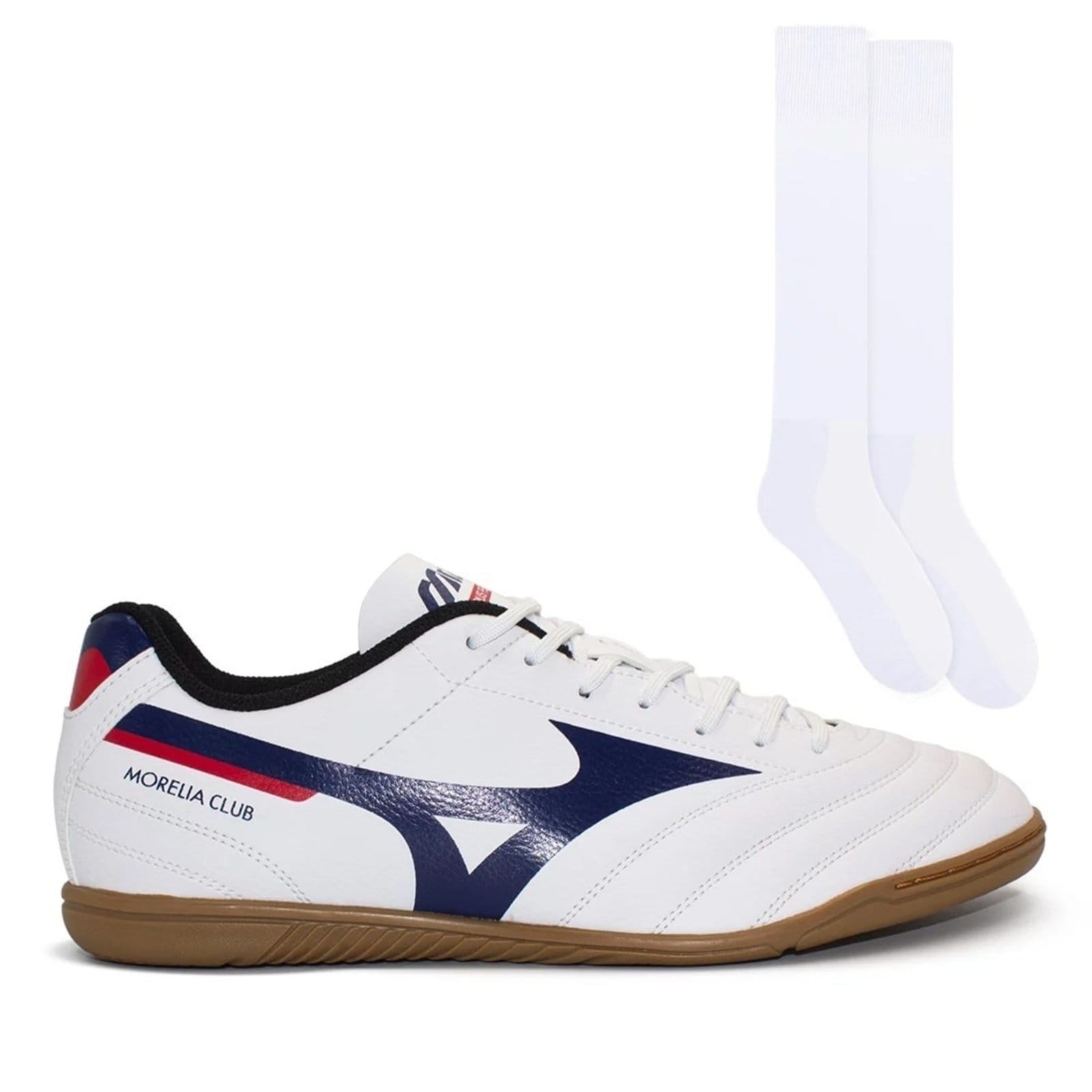 Vista principal Chuteira Futsal Mizuno Masculina Morelia Club In + Meião Color Sports Mizuno branco
