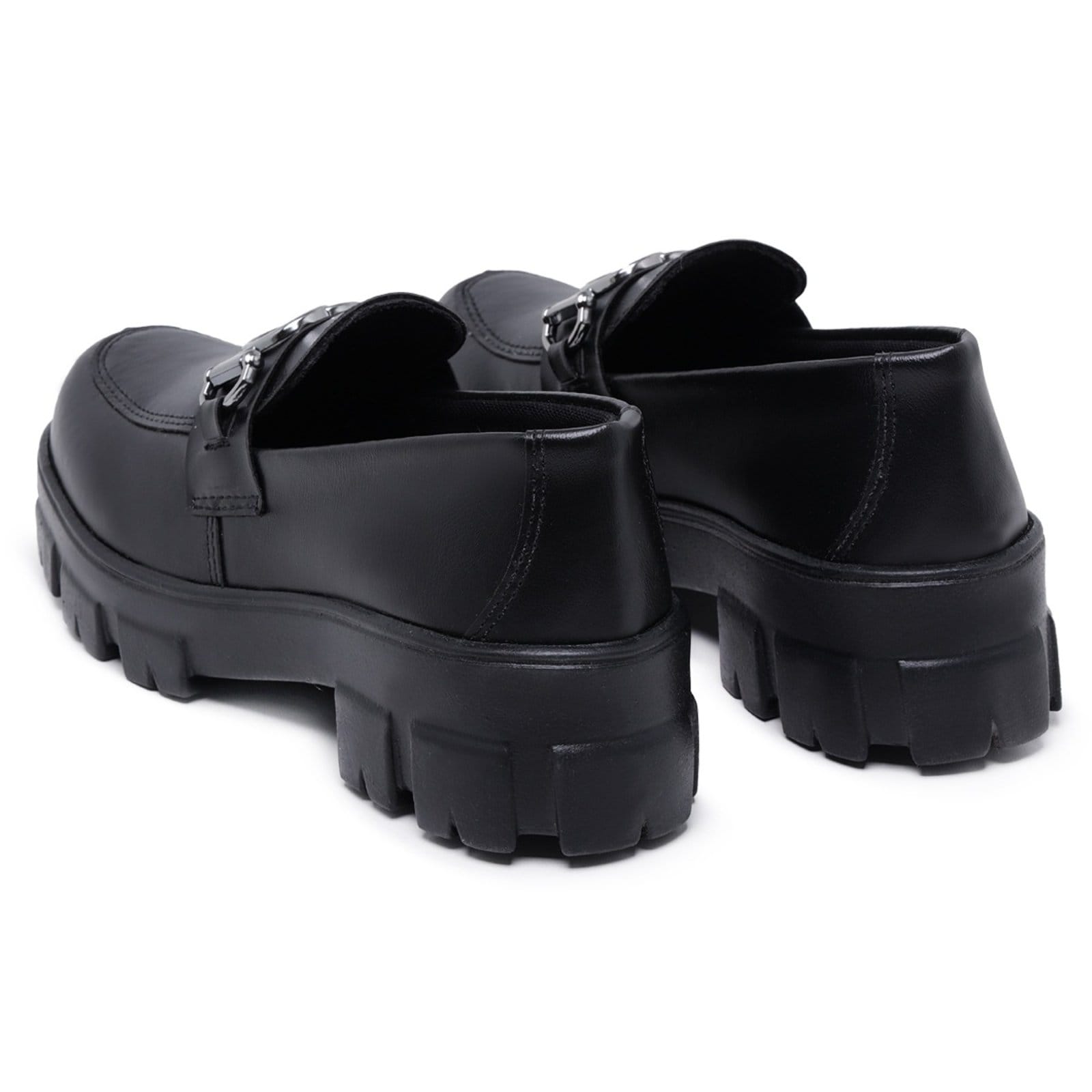 Vista 2 Mocassim Feminino Tratorado Preto Bridão Fivela Prata Santa Rosa preto rosa