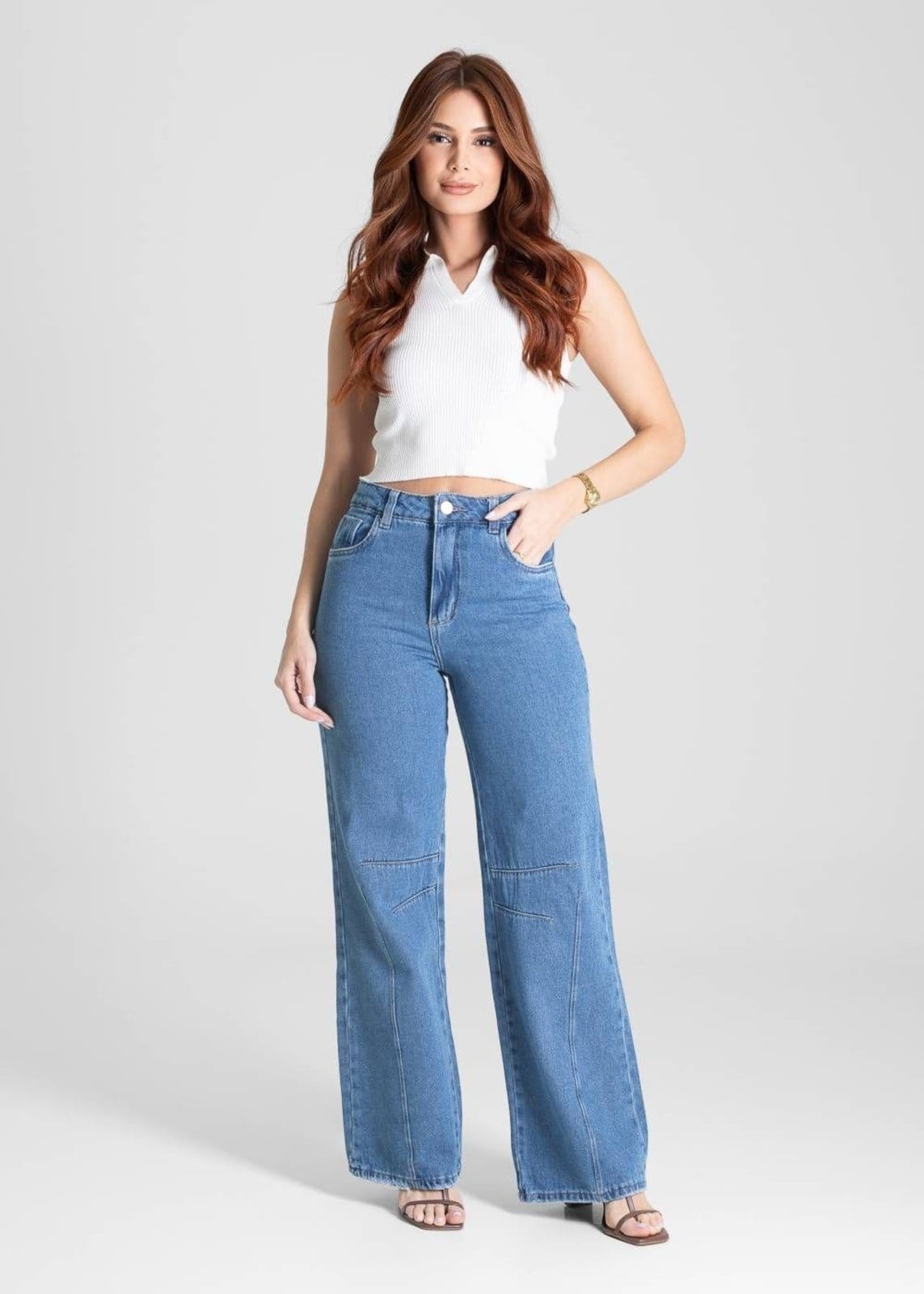 Vista 2 Calça Jeans Sawary Wide Leg - 281257 Sawary azul