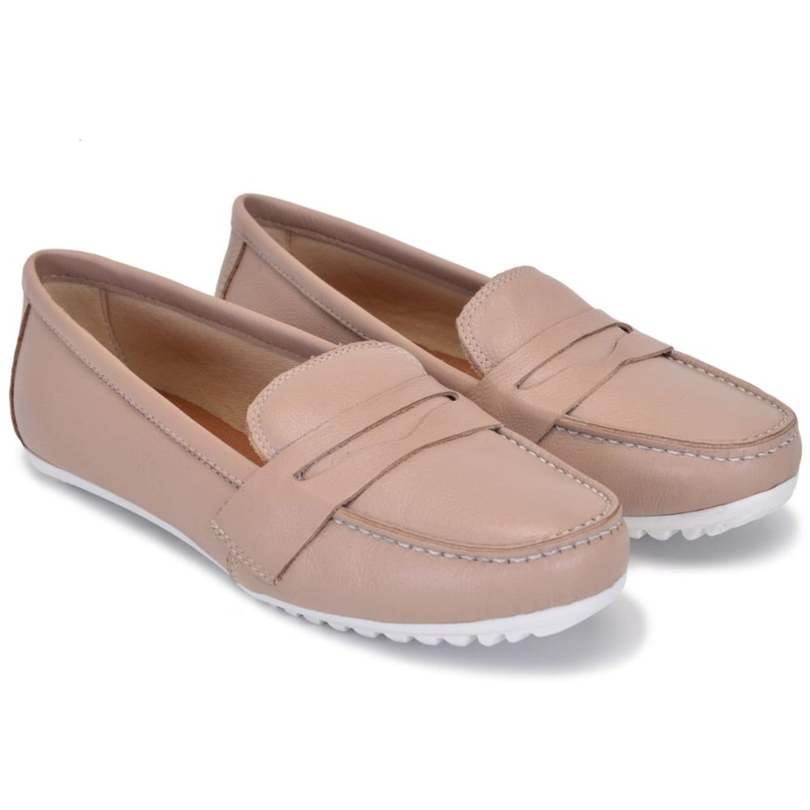 Vista 2 Mocassim Sapato Feminino Casual de Couro legítimo Confortável ROMEU E JULIETA SHOES nude