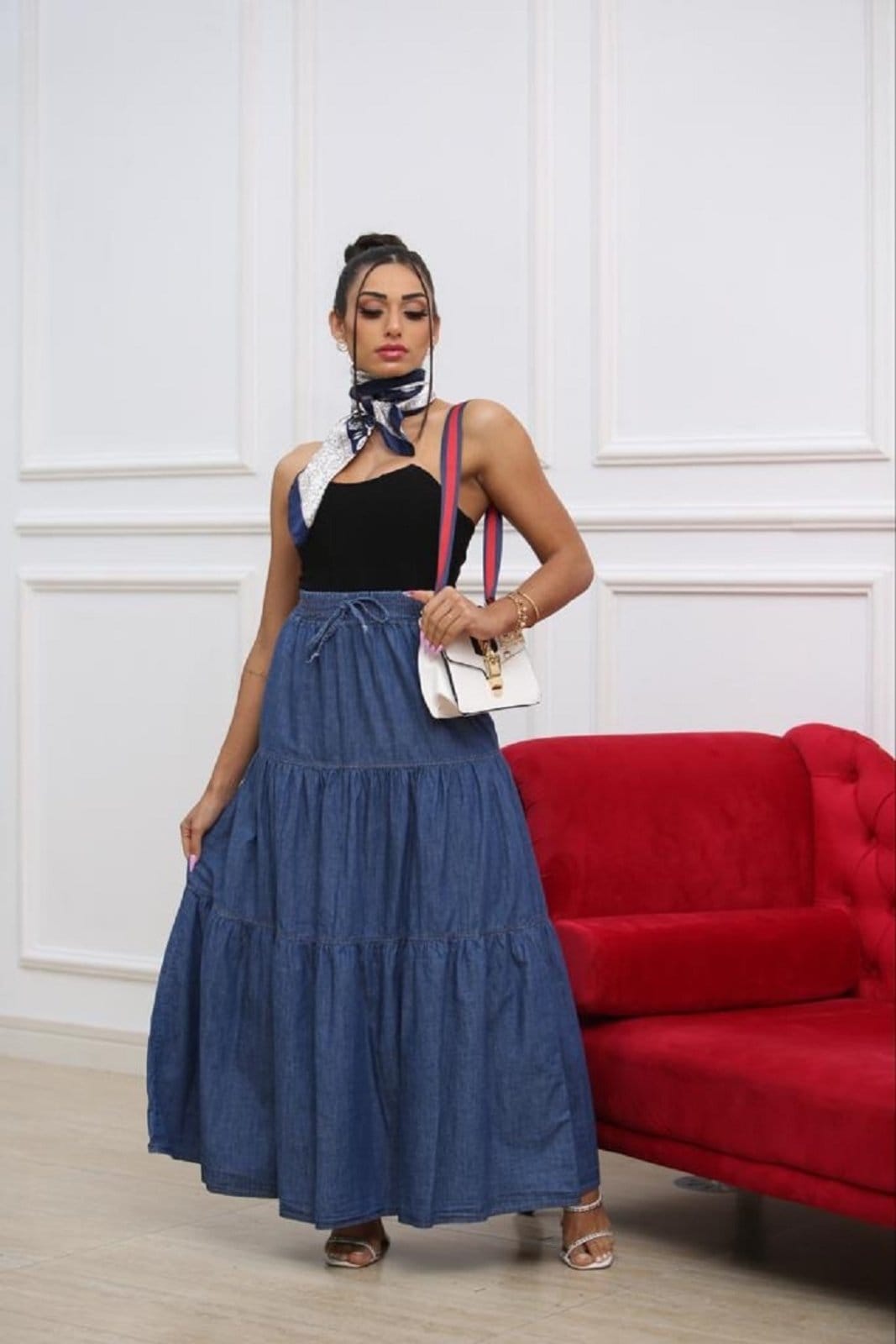 Vista 2 Saia Cabanafree Jeans Três Camadas Cabanafree azul