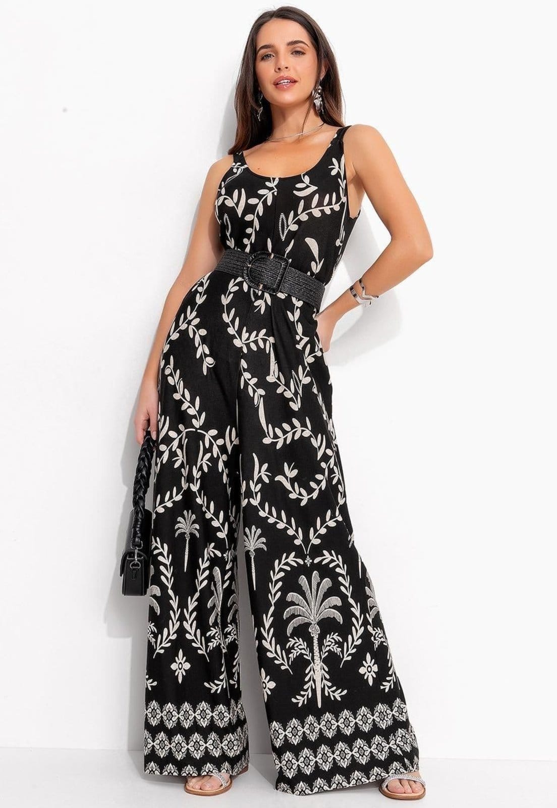 Macacão Em Malha De Viscose Barrado Coqueiros