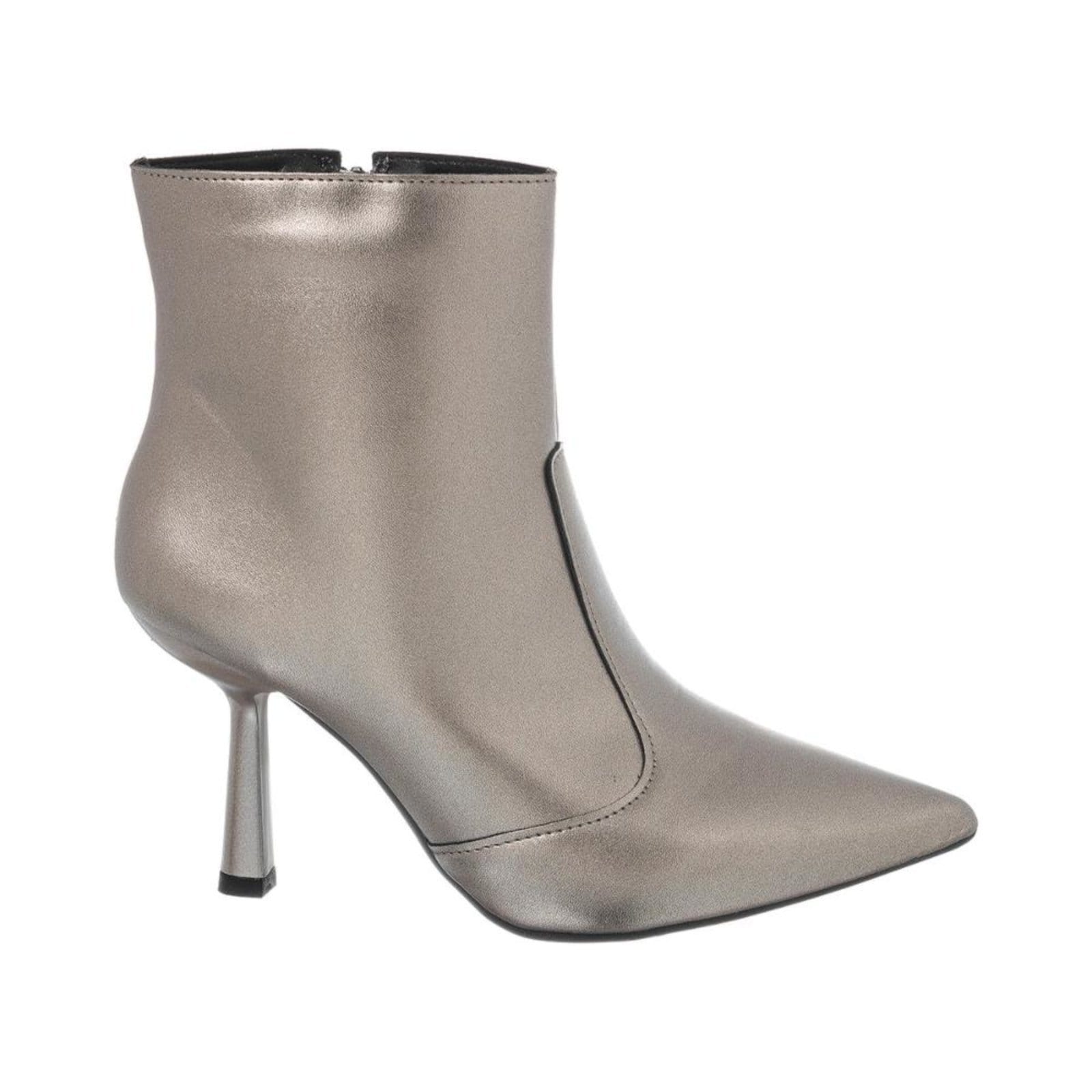 Vista 2 Bota Feminina Cano Curto Bico Fino Salto Alto Com Zíper Leve Velho Stessy Shoes prata/prata velho