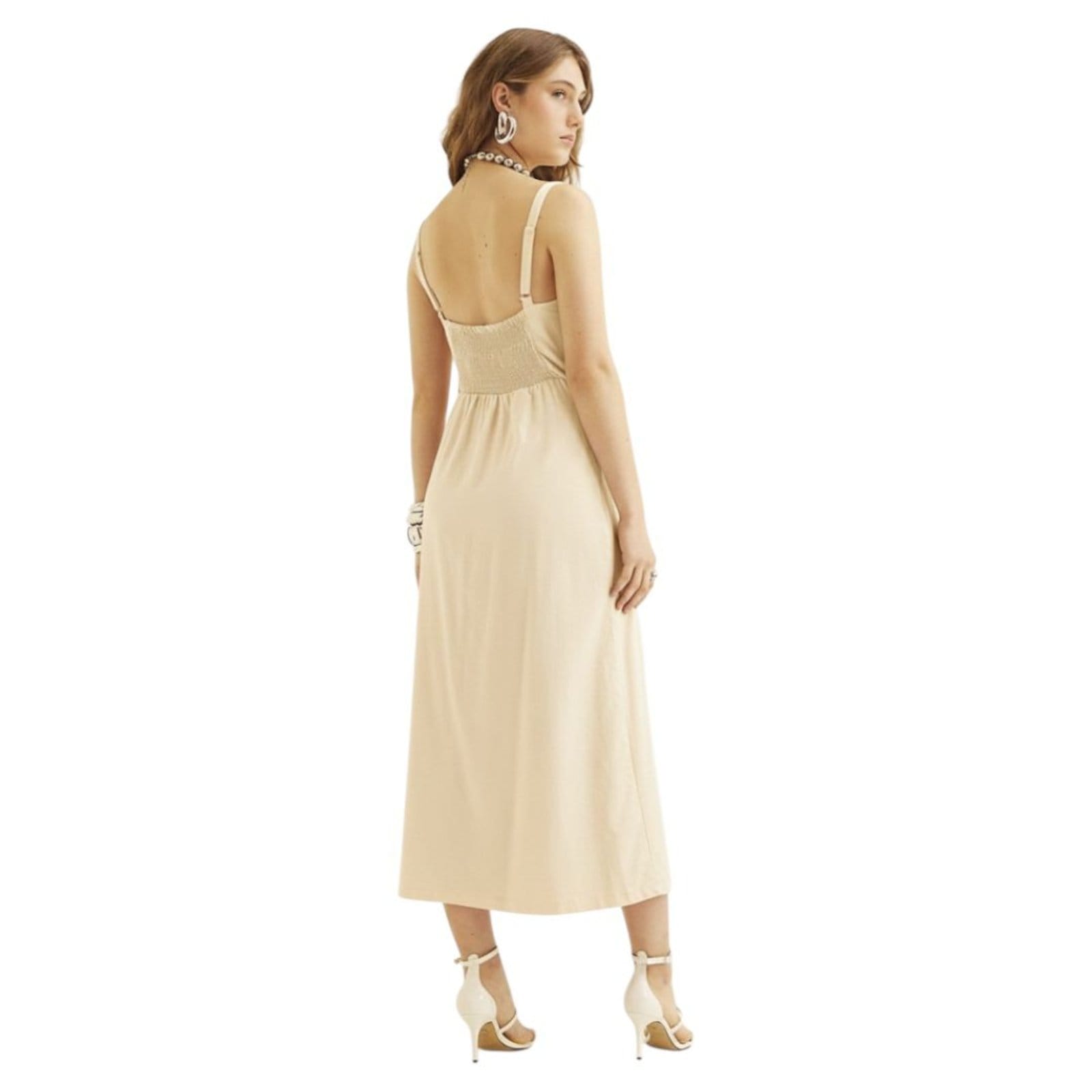 Vista 2 Vestido Midi Comfort com Fenda Triton Praia Triton bege