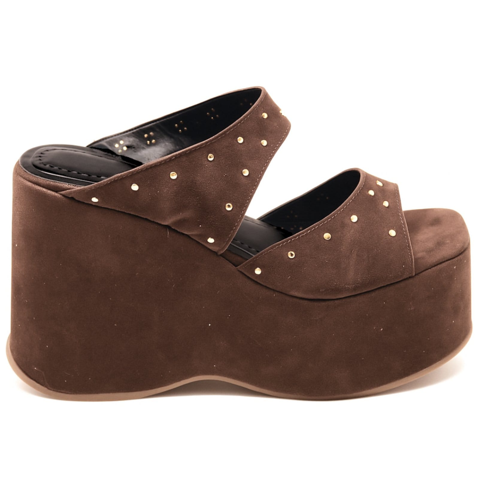 Vista 2 Sandália Plataforma Alta Tiras Largas Feminina Camurça 182179 Sete Sales marrom