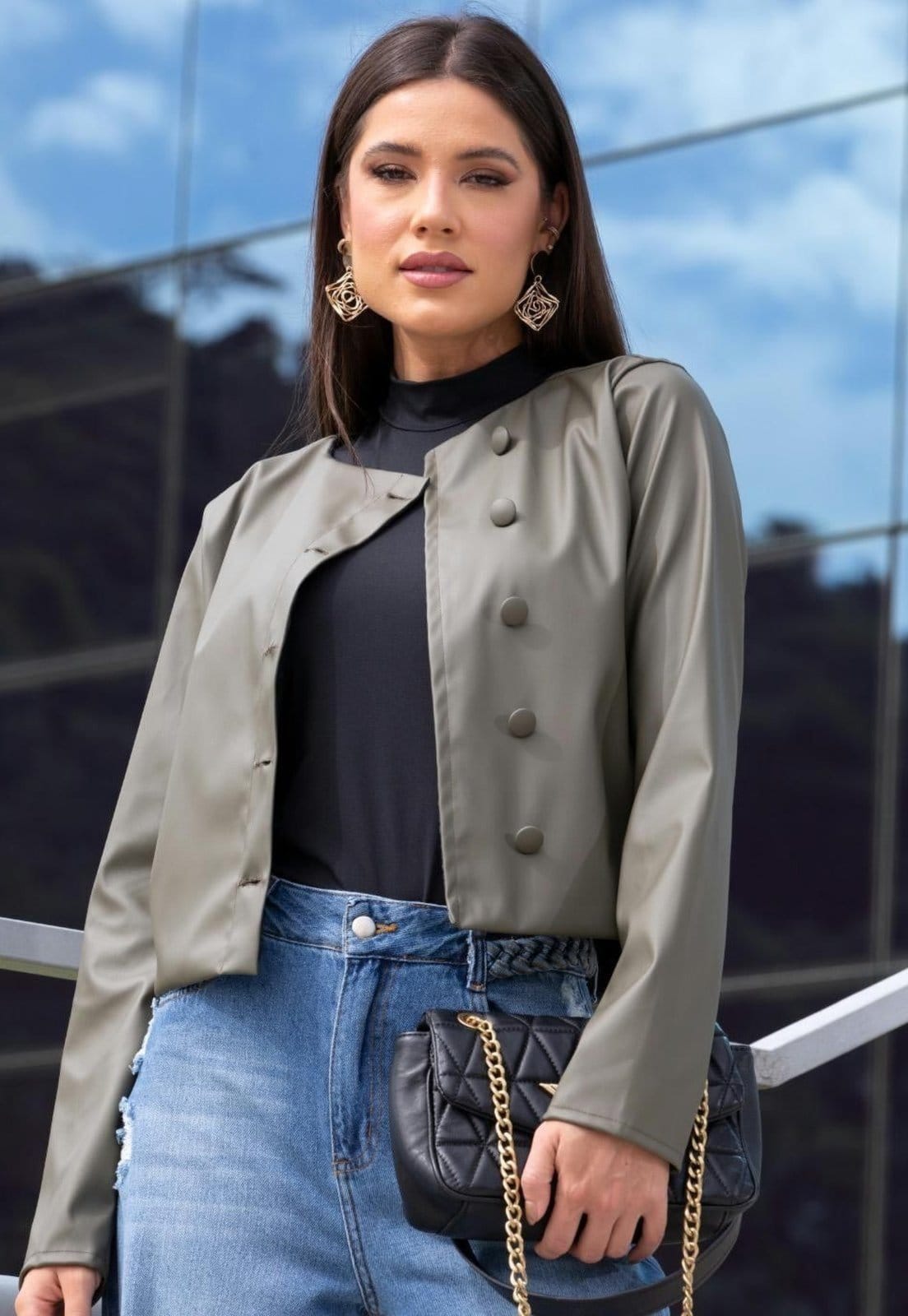 Jaqueta Curta Em Material Sintético