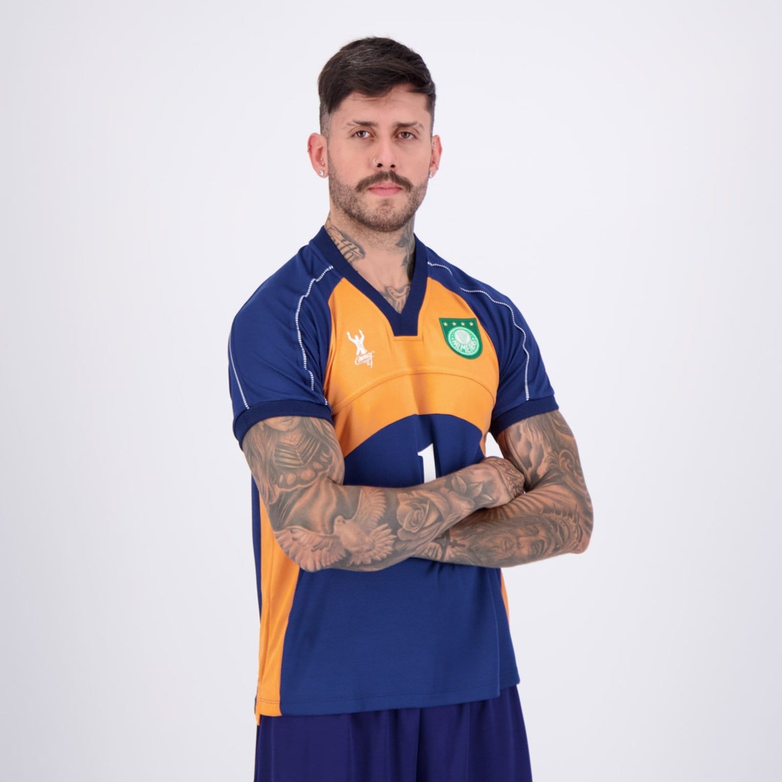 Vista 2 Camisa Palmeiras Goleiro Retrô 2000 Marinho e Laranja Betel azul marinho