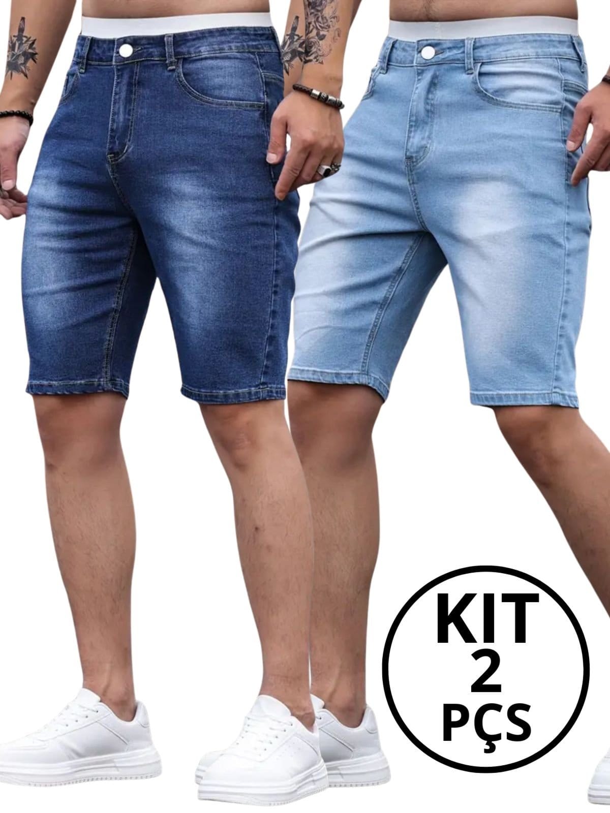 Kit 2 Bermudas Masculina Kovali Skinny Com Elastano Moderna Conforto E Estilo Clara e Escura