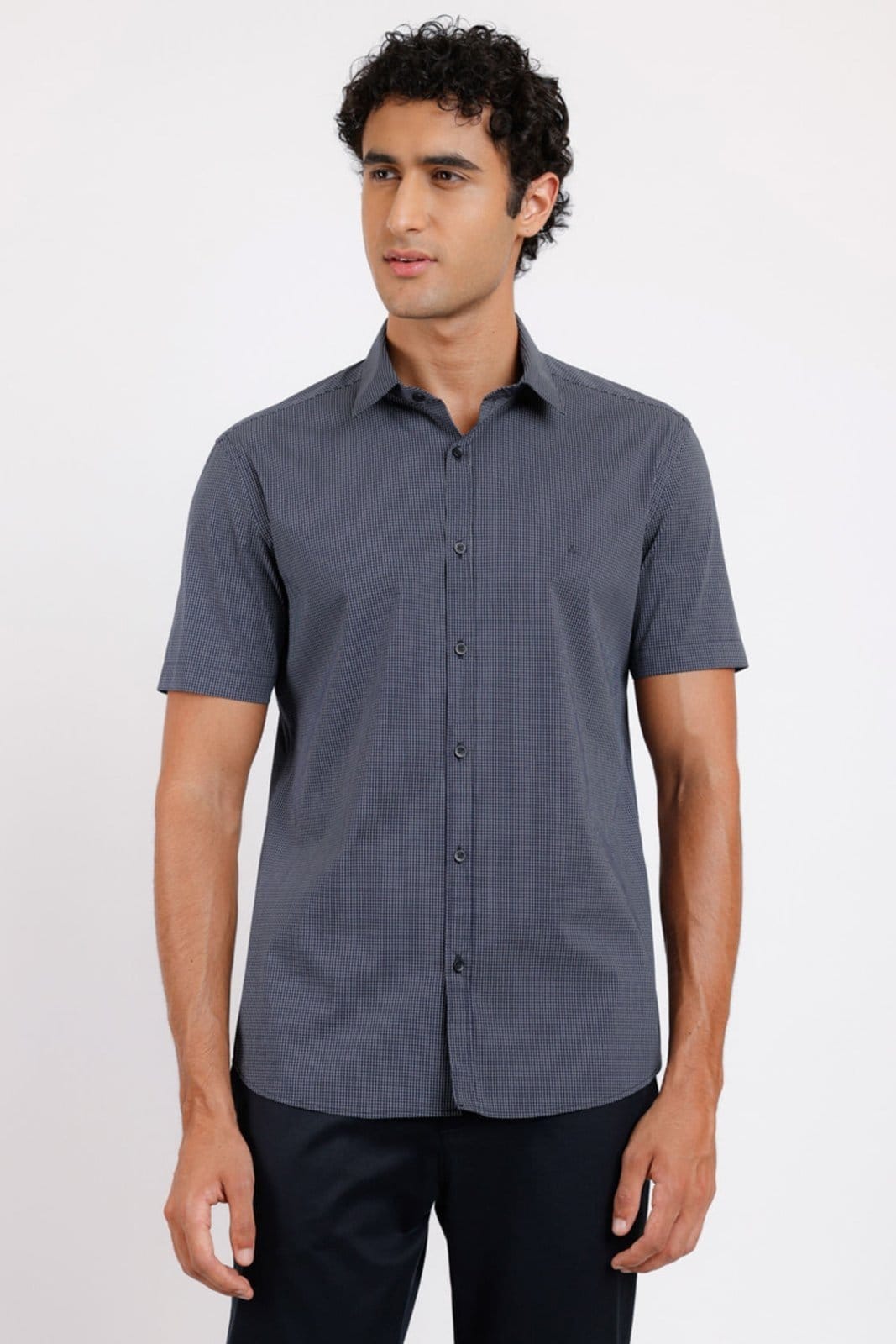 Camisa Aramis Manga Curta Slim Marinho Com Branco