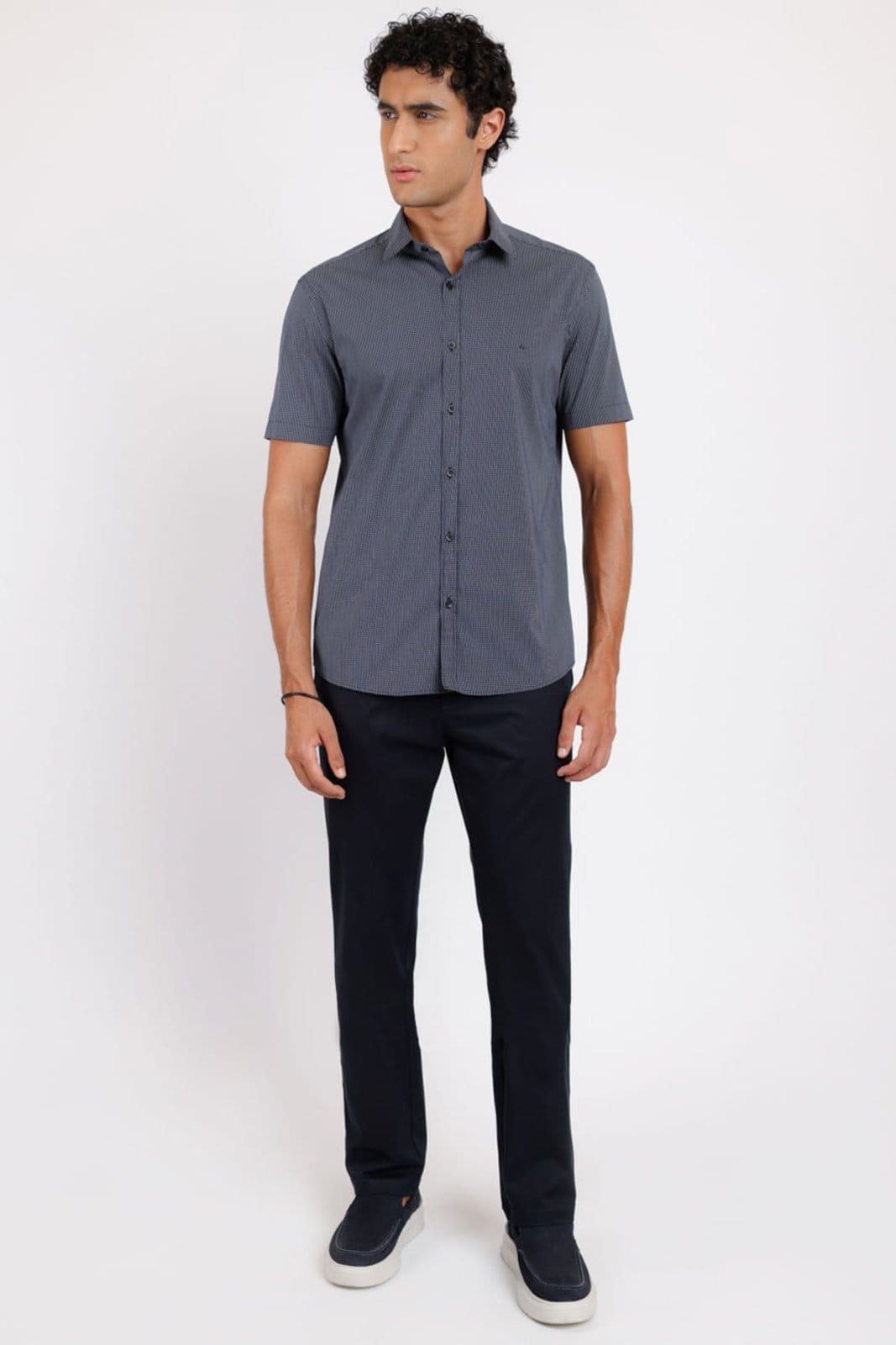 Vista 2 Camisa Aramis Manga Curta Slim Marinho Com Branco Aramis incolor