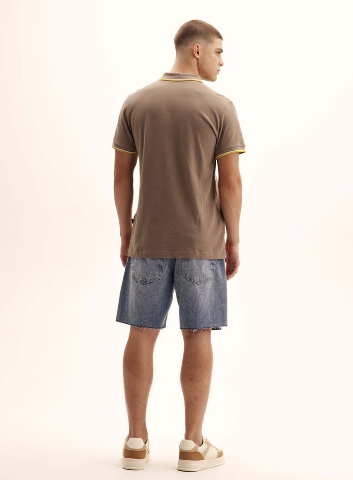 Vista 2 Polo Masculina New Manga Curta Triton Cinza Triton bege