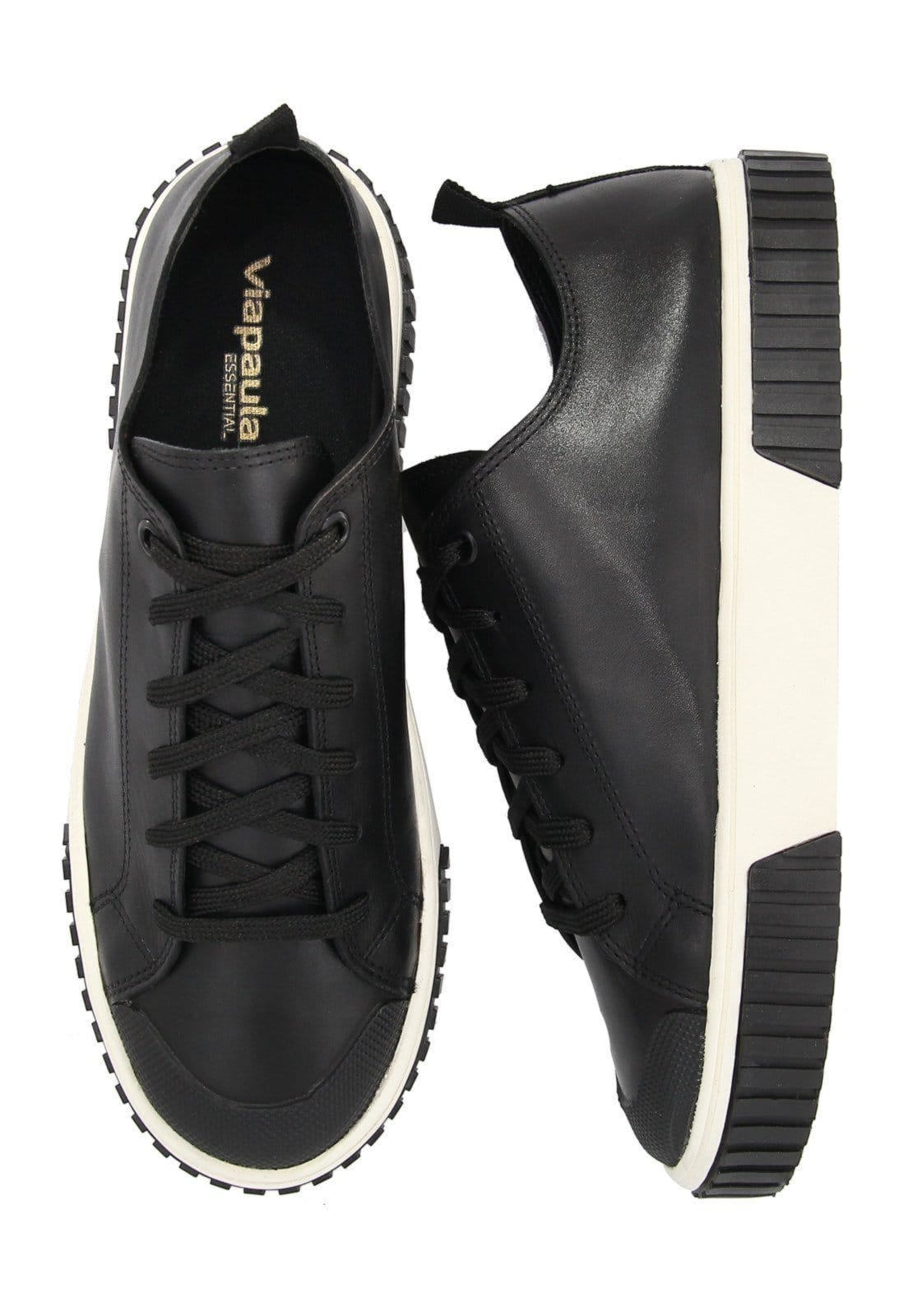 Vista 2 Tênis Amarração em Couro Feminino Maria Paula Casual MARIA PAULA preto