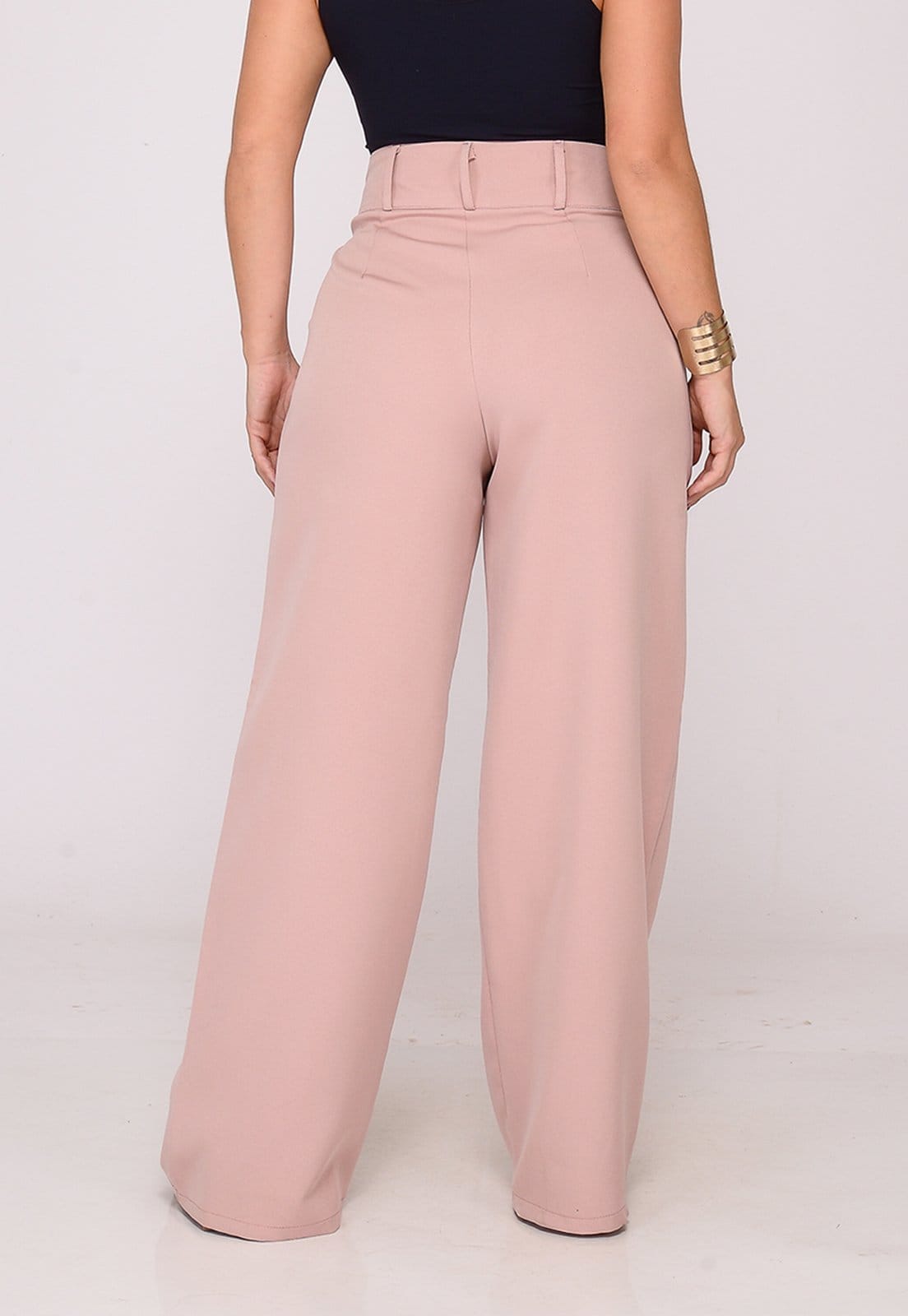 Vista 2 Calça Pantalona Alfaiataria Feminina Social Macaw nude/rosa/rosê nude