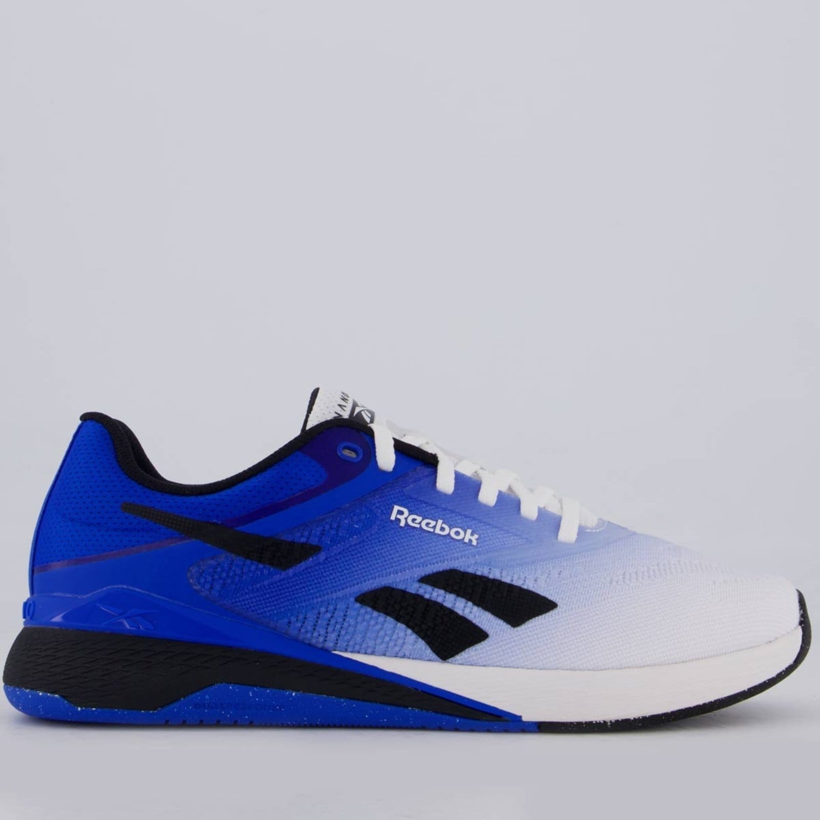 Vista principal Tênis Reebok Nano X5 e Branco Reebok azul