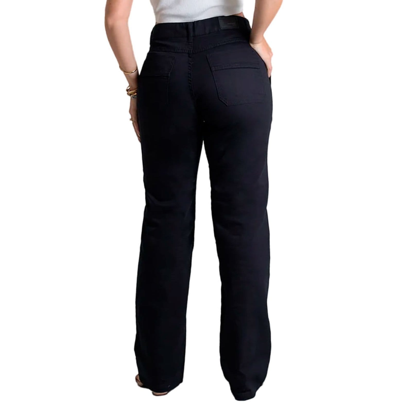 Vista 2 Calça Jeans Feminina Sawary Reta Cintura Alta Sawary preto
