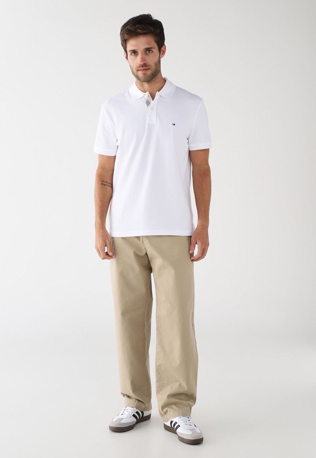 Vista 2 Camisa Polo Masculina Tommy Hilfiger Pique Placket IN Branca Tommy Hilfiger branco