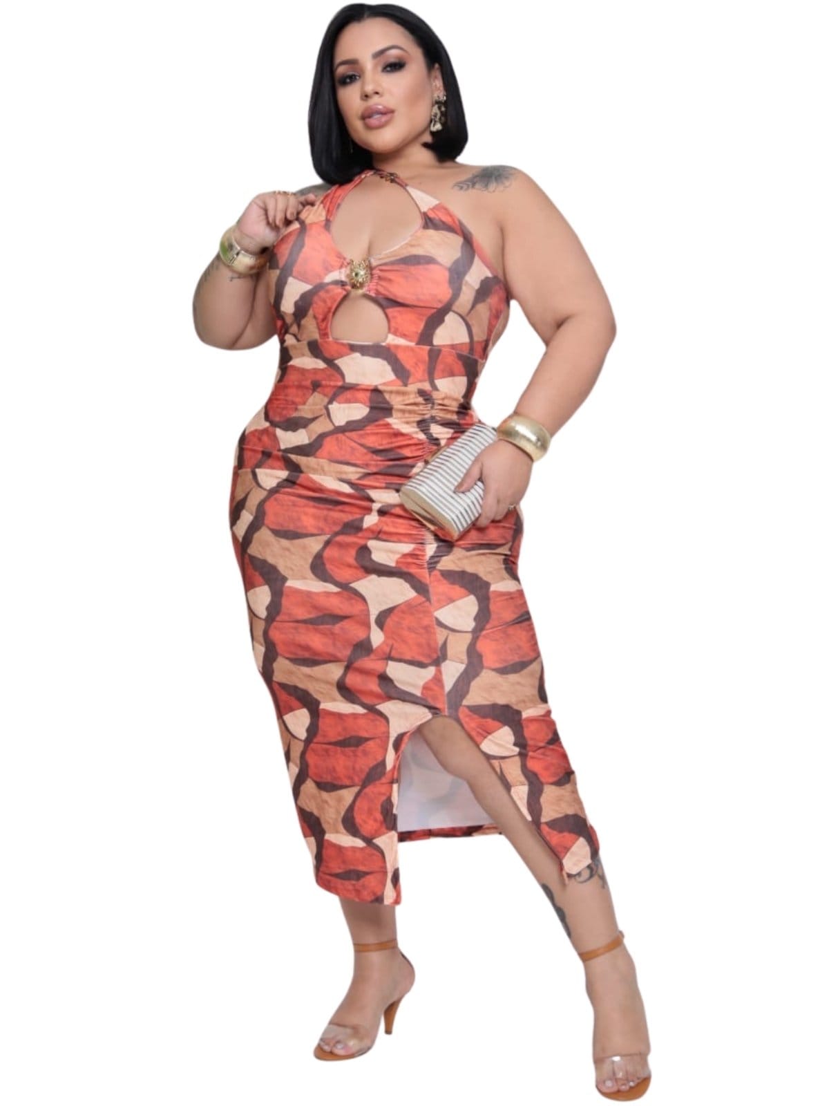 Vestido Summer Body Plus Midi Sexy Elegante e Argola Dourada