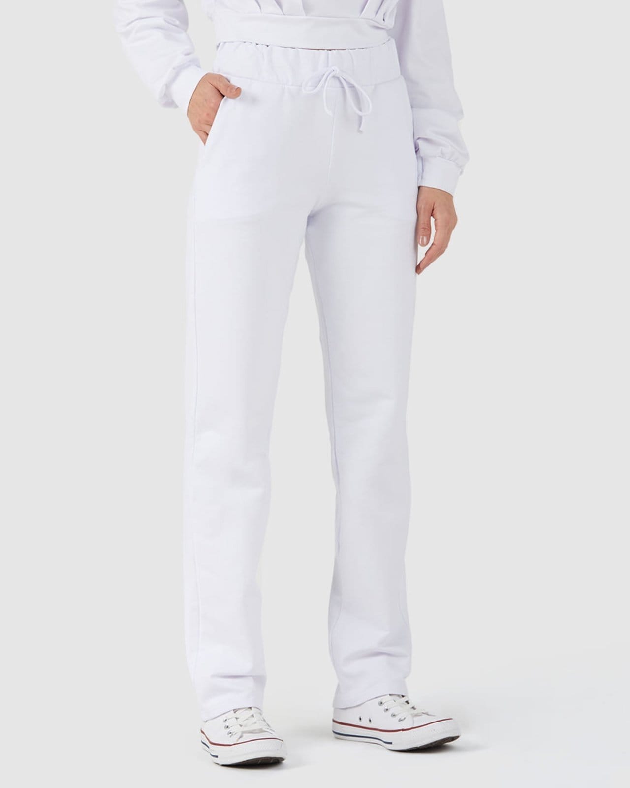 Vista 2 Calça Básica Feminina Reta Em Moletom Stretch Flanelado Malwee branco