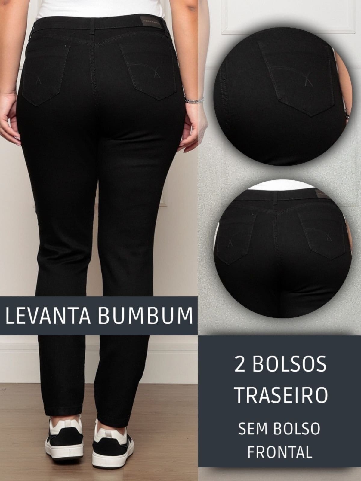 Vista 2 Calça Jeans Plus Size Rasgada Feminina Preta Estilo Moderno Ajuste Confortável Safira Moda preto