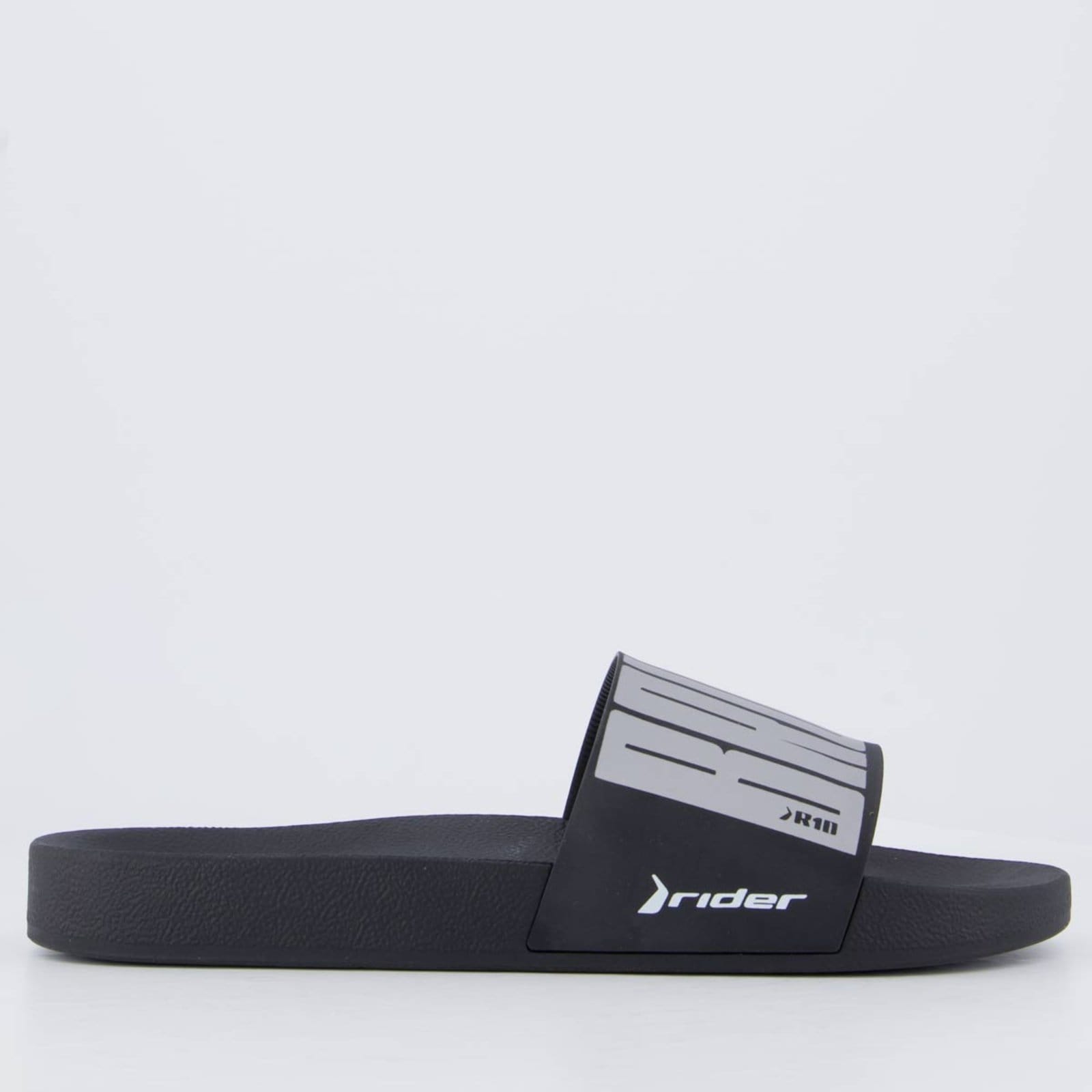 Vista 2 Chinelo Rider Slide R10 e Cinza Rider preto