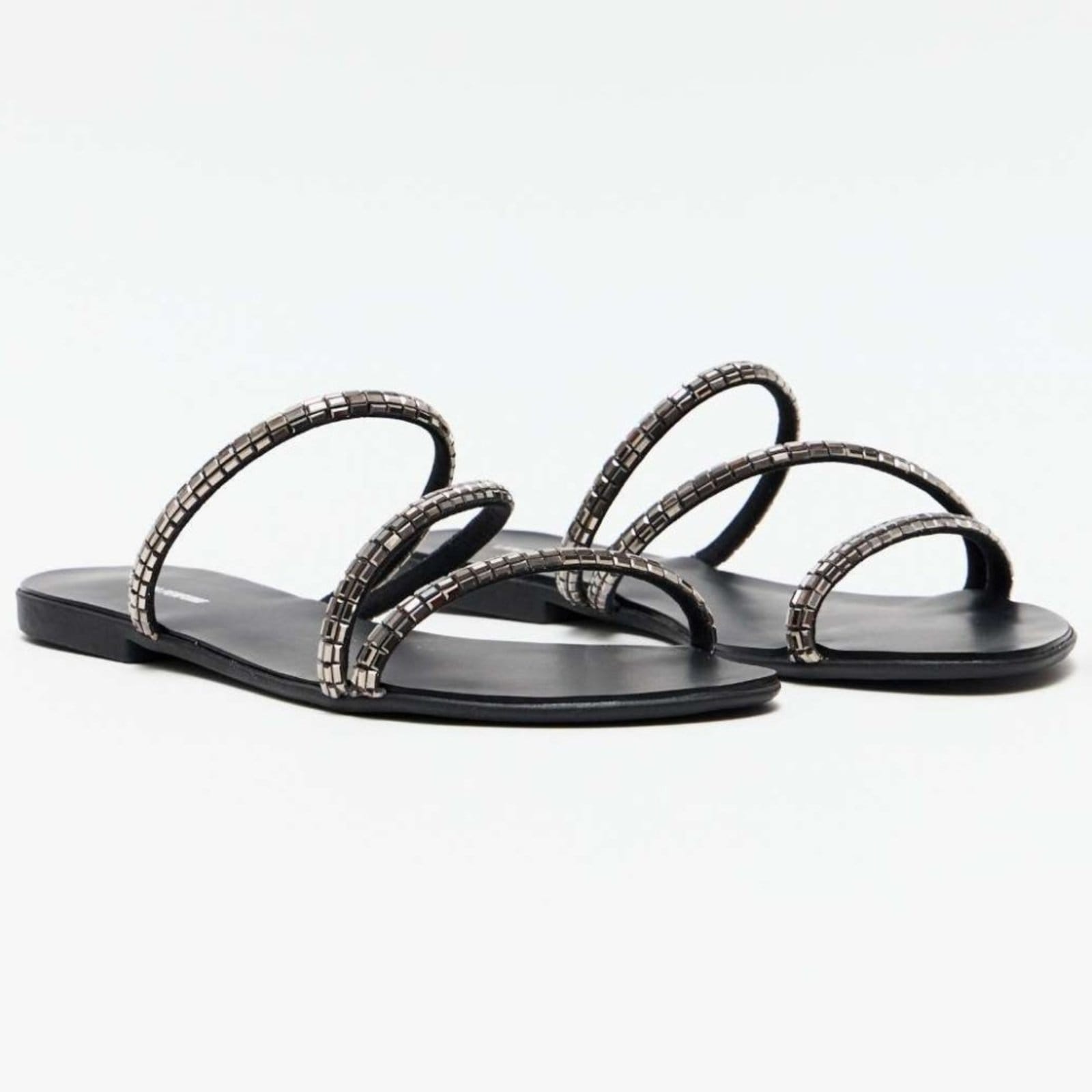 Vista 2 Rasteira Lança Perfume Brilho Tiras Fina Ve26 Feminino Lança Perfume preto