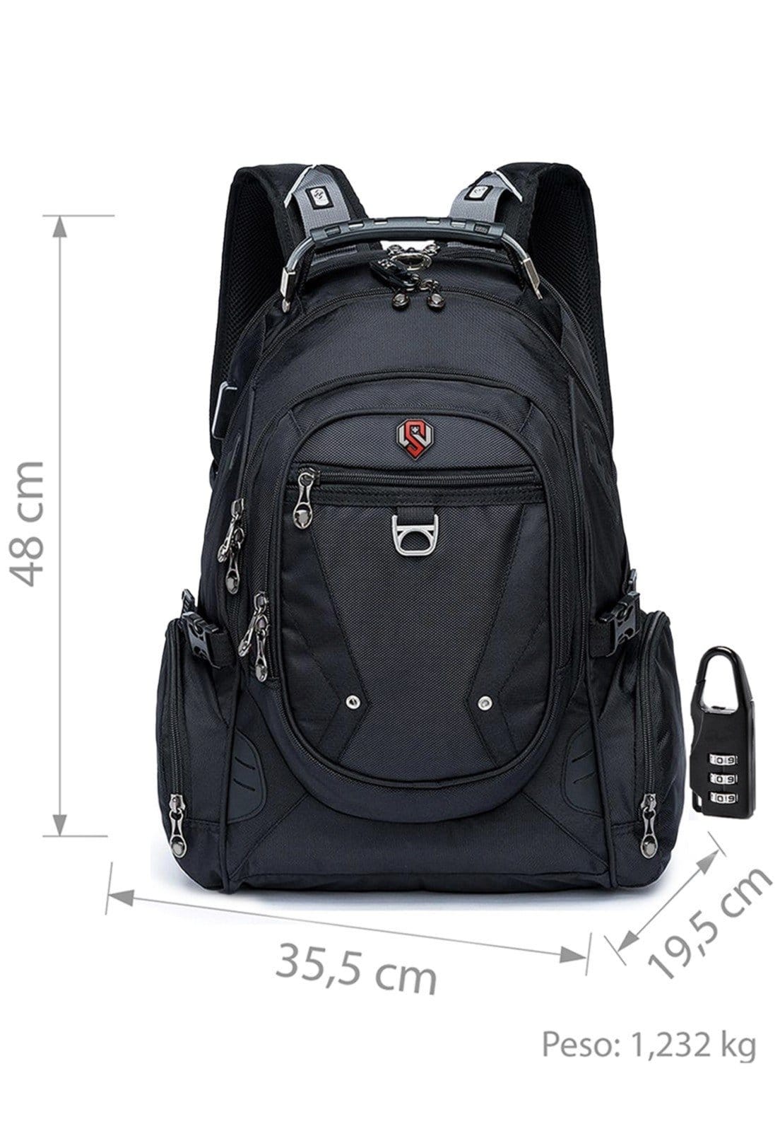 Vista 2 Mochila Executiva Notebook Resistente Espaçosa Saída USB Swissport preto