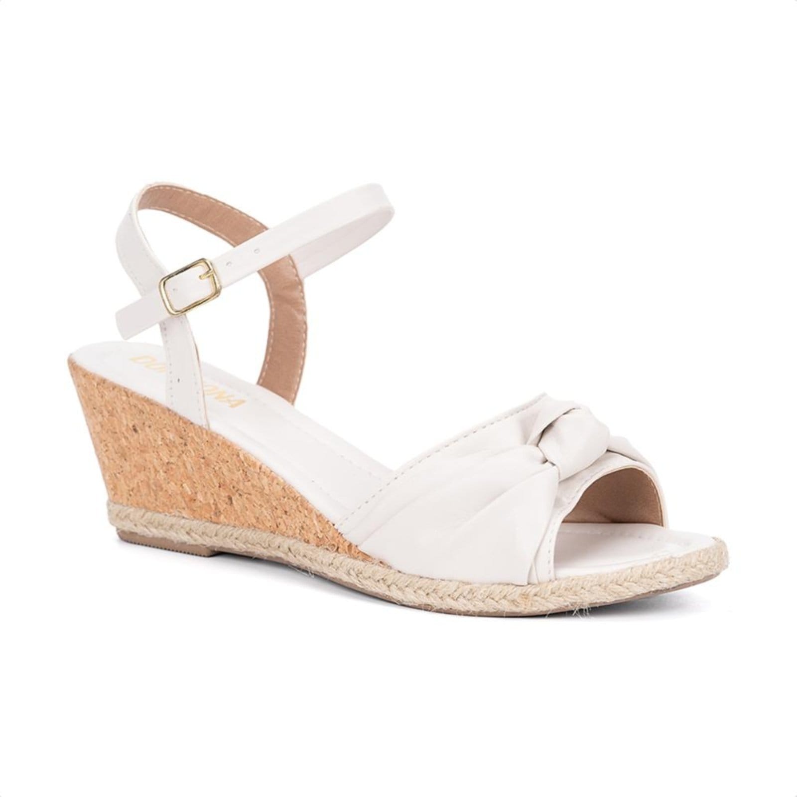 Sandália Feminina Off-White Estilo Anabela Tira De Laço
