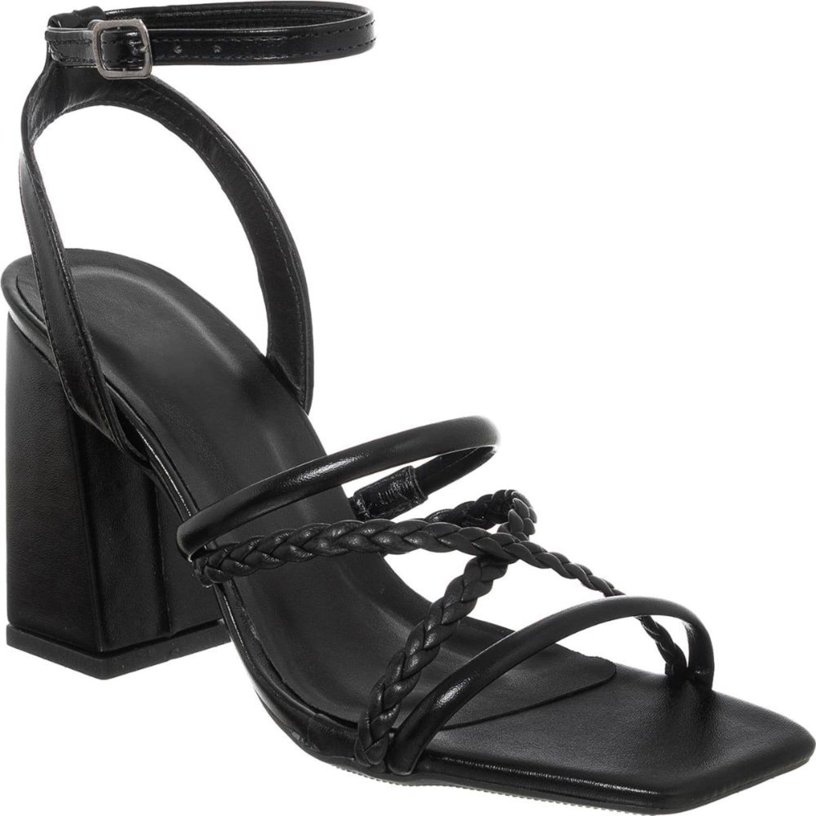 Vista 2 Sandália Feminina Salto Tiras Trança Promoção Stessy Shoes preto