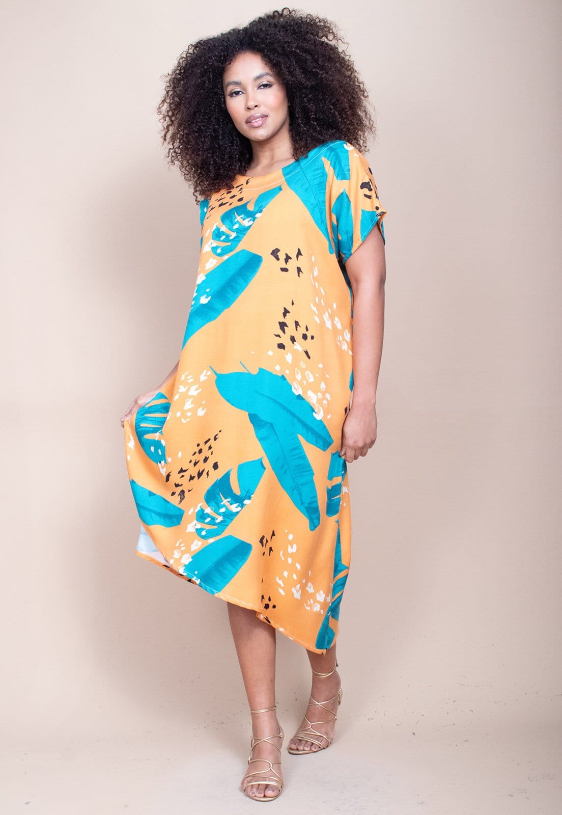 Vista 2 Vestido Cabanafree Midi Plano Estampa Aurora Botânica Cabanafree azul/estampado