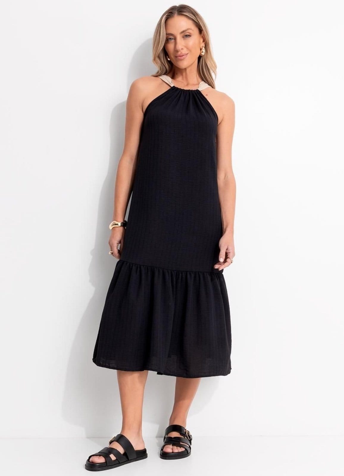 Vestido Em Crepe Plano Preto