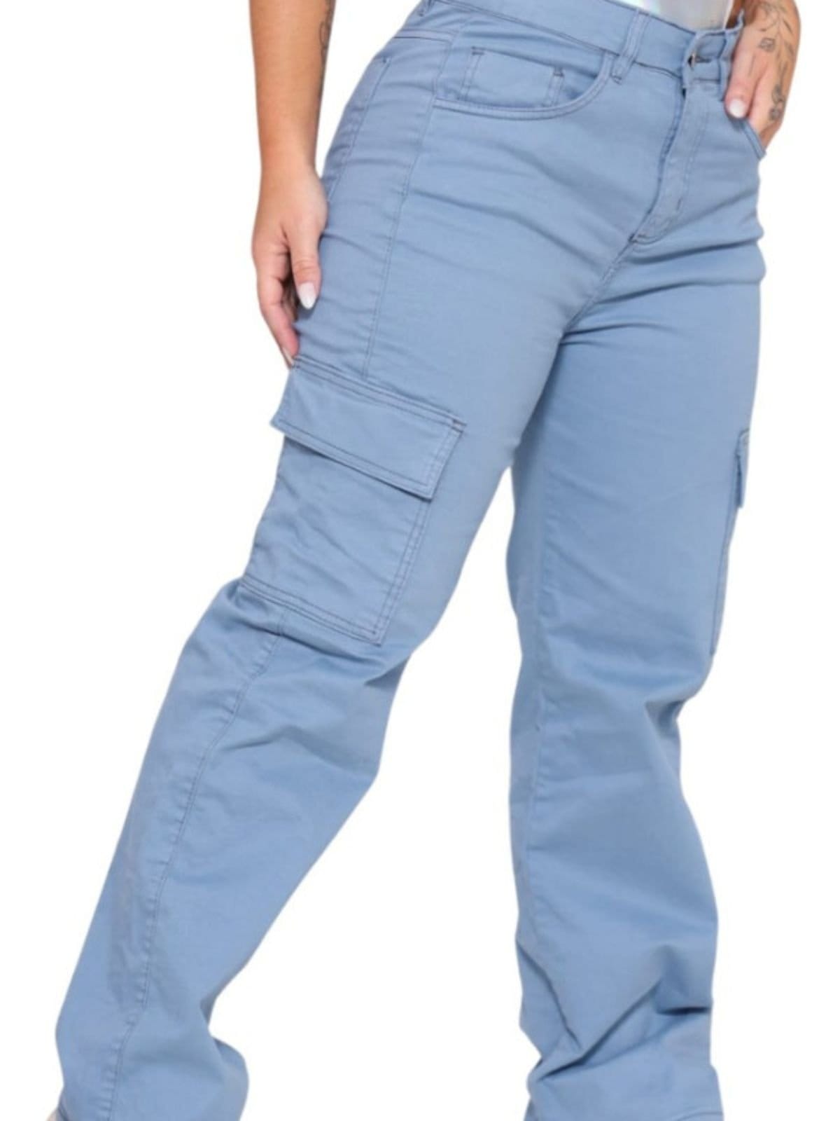 Calça Feminina Cargo Sarja Jeans Loka