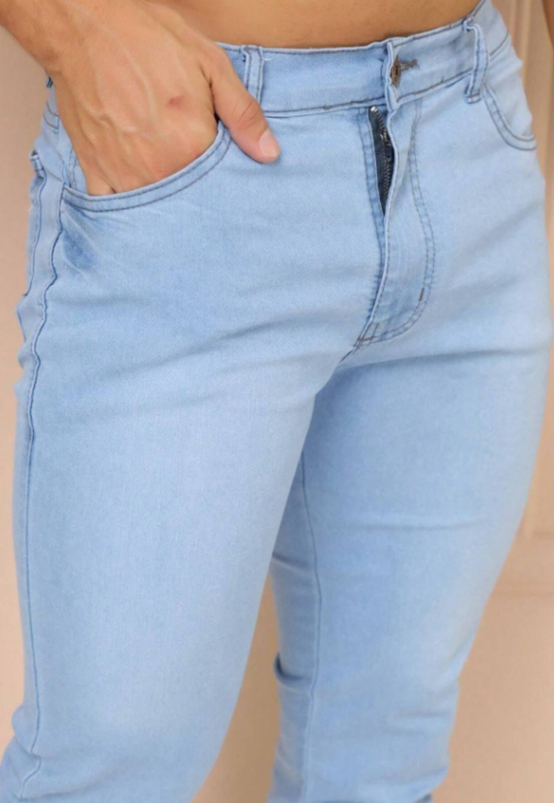 Vista 2 Calça Jeans Masculina Básica Er Estilo Renovado Confortável Com Elastano Lavagem Clara 5 ESTILOS azul