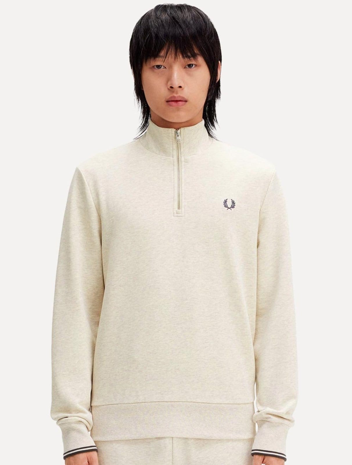 Blusa Fred Perry Moletom Masculina Regular Half Zip Off-White Mescla