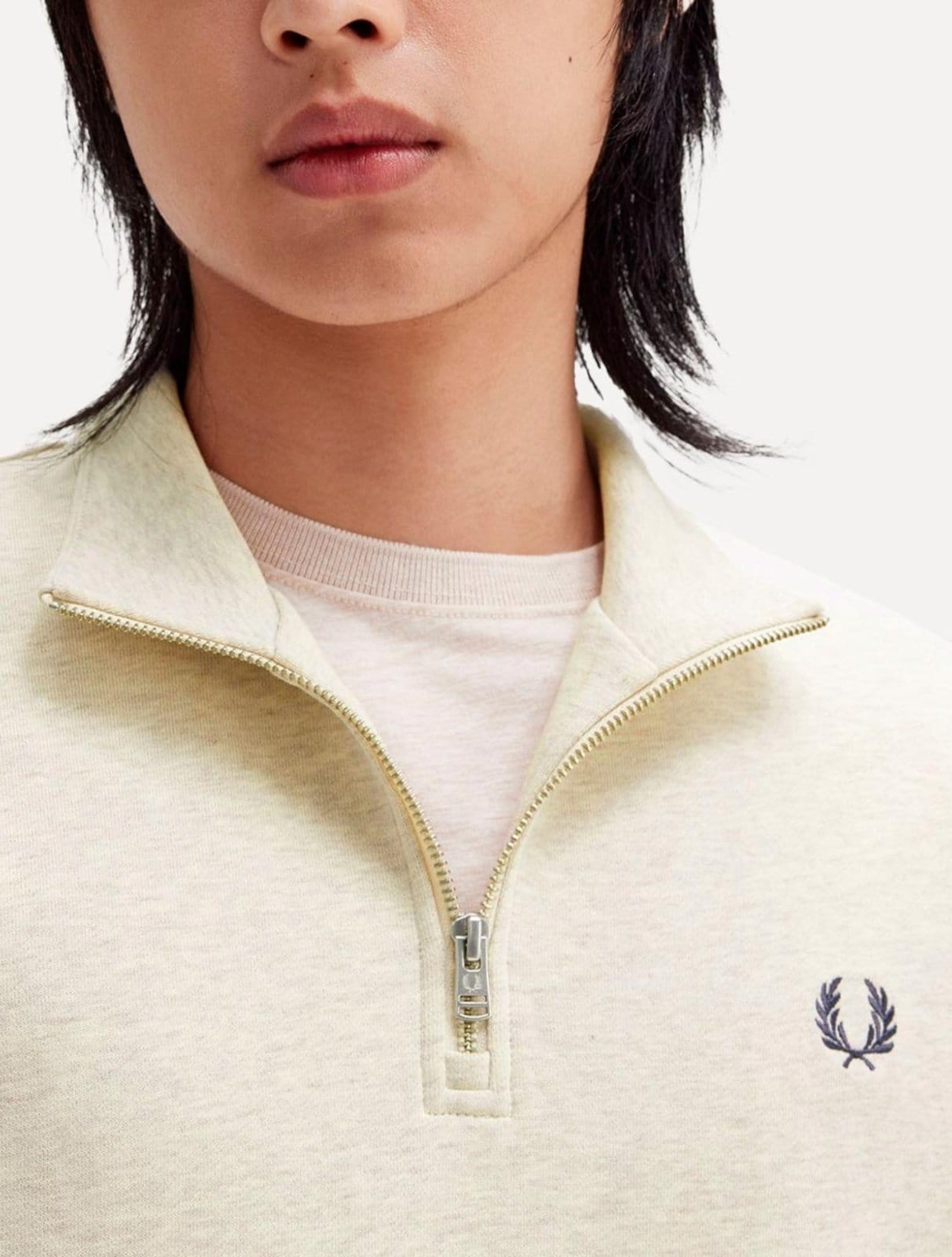 Vista 2 Blusa Fred Perry Moletom Masculina Regular Half Zip Off-White Mescla Fred Perry off-white white