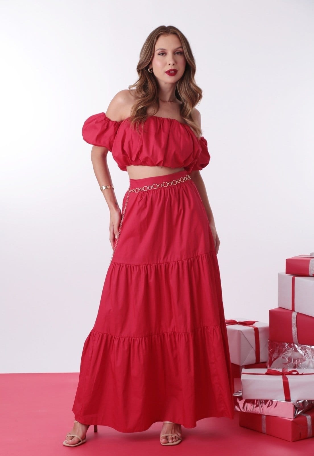 Saia Longa Pop Me Em Tricoline Com Recortes