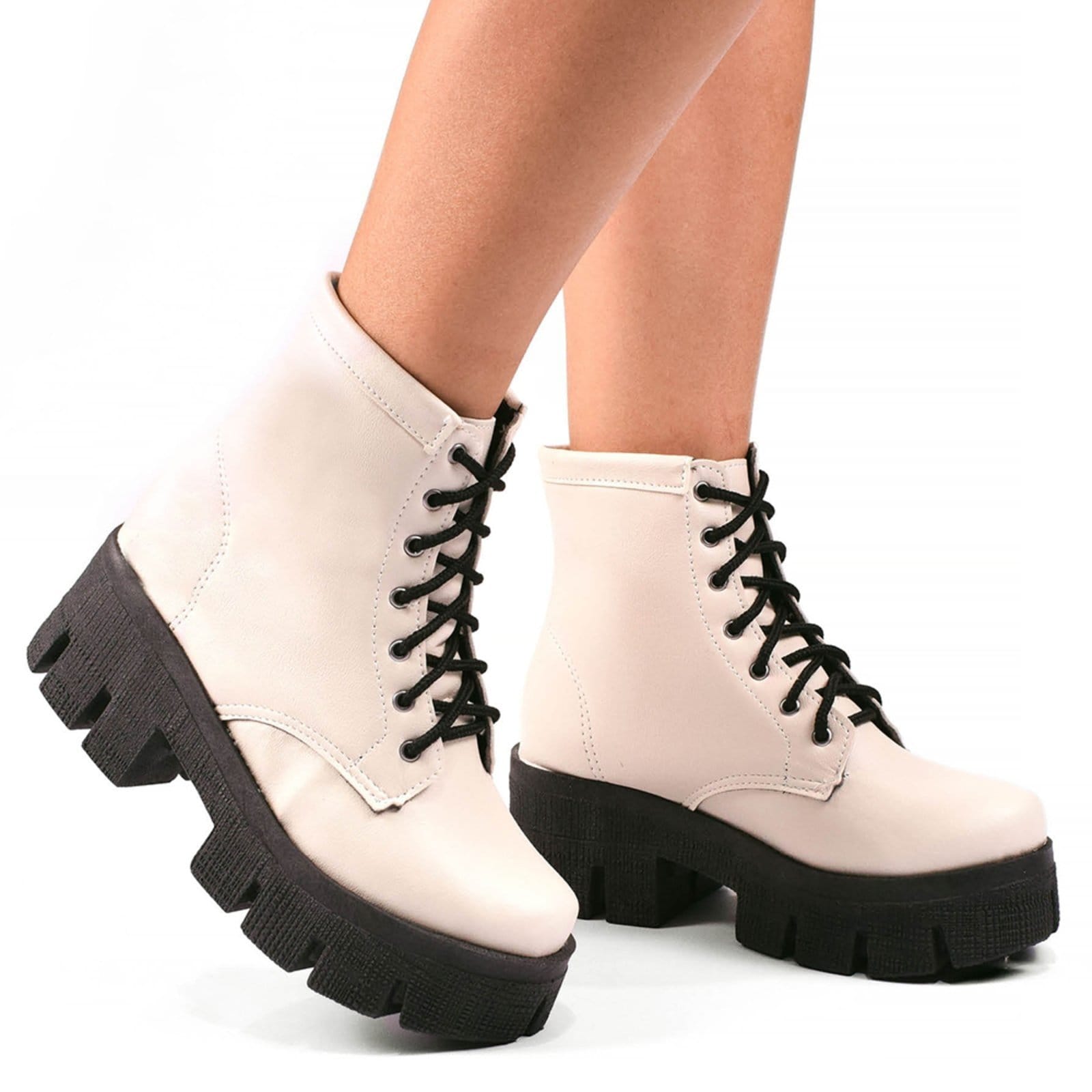 Vista 2 Coturno Feminino Donatella Shoes Confort BrancoTratorado Donatella Shoes branco