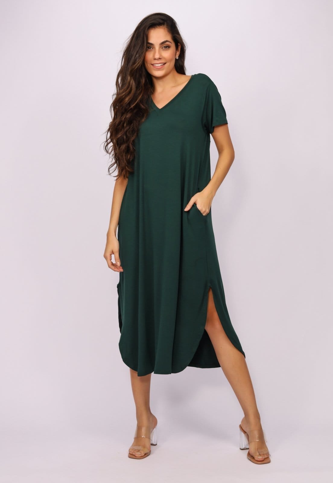 Vestido Midi Amazonia Vital Malha com Bolso Musgo