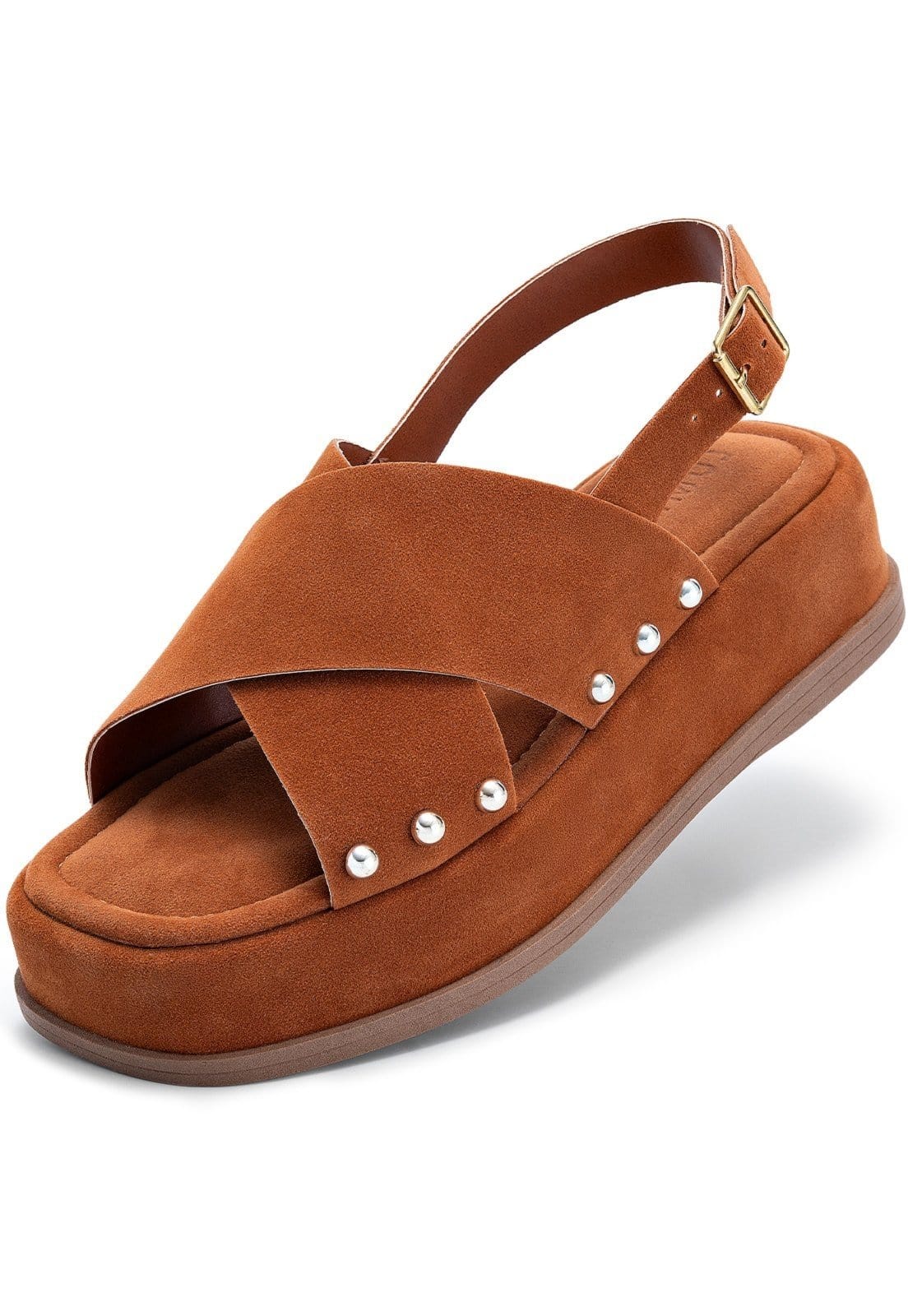 Sandália Feminina Lumiss Flatform Camurça Rebite Confortável