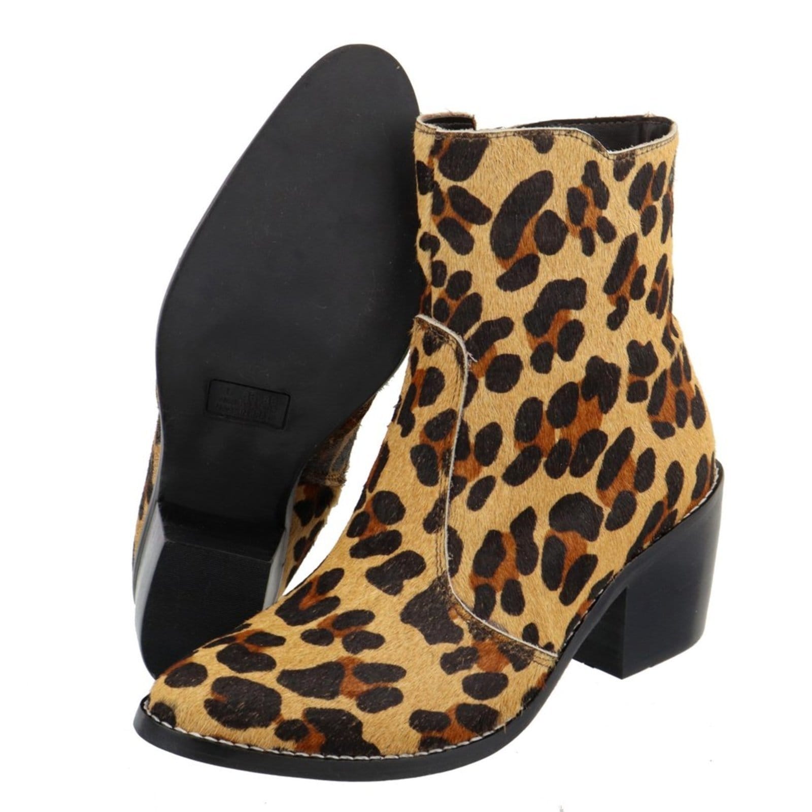 Vista 2 Bota Couro Bico Fino Cano Curto Animal Print TELLINI STORE onça
